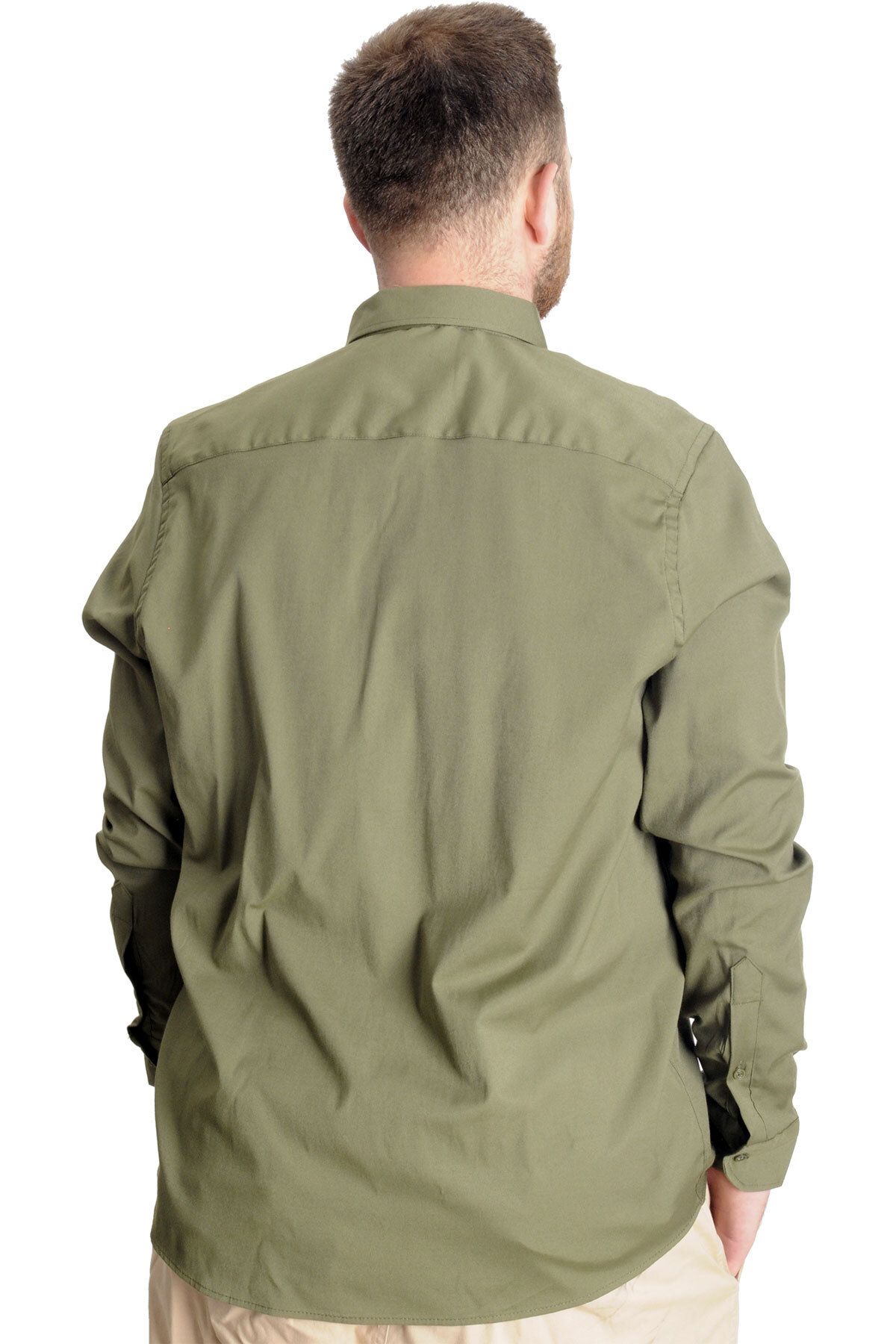 ModeXL Mode XL Büyük Beden Erkek Gömlek U.Kol Tom Oxford 23303 Haki görsel 4
