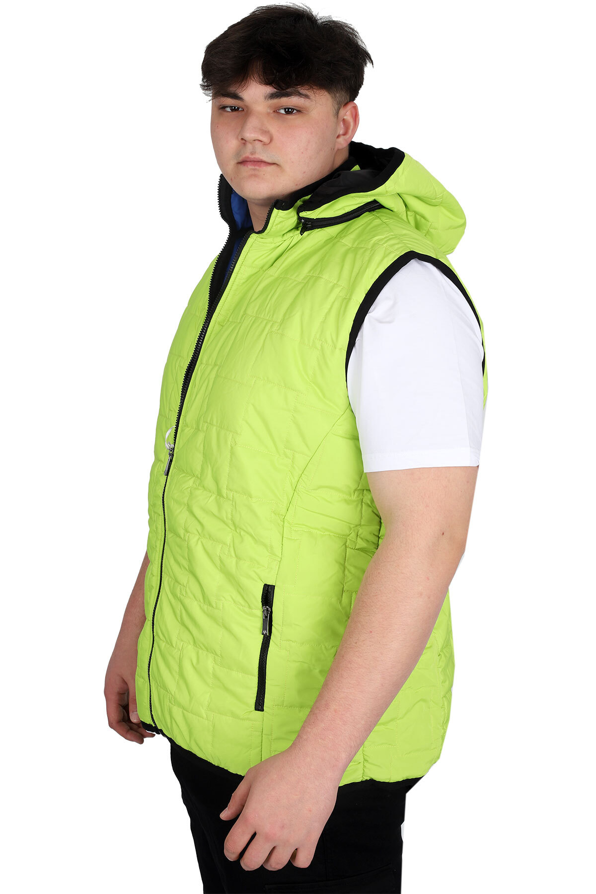 ModeXL Mode XL Büyük Beden Erkek Kapüşonlu Fermuarlı Şişme Yelek U24700 Koyu Yeşil görsel 3