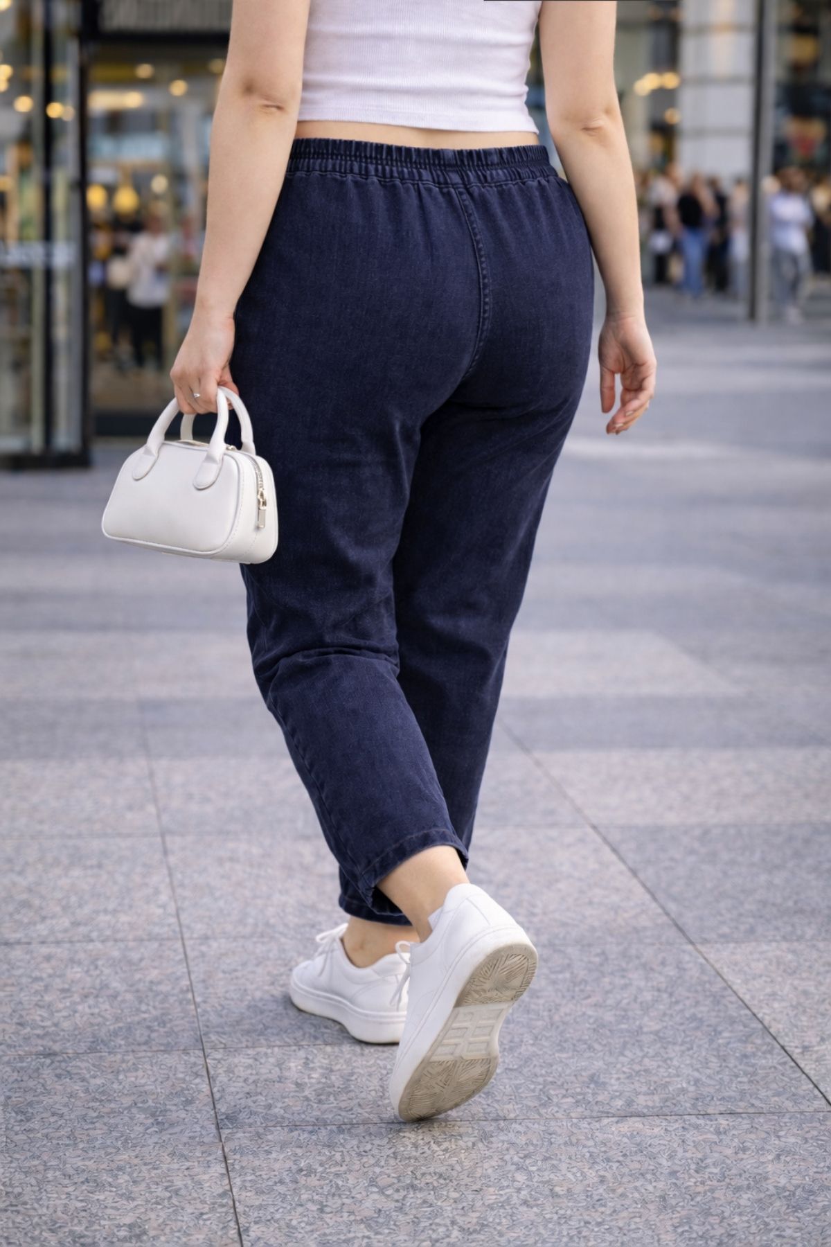 CEDY DENIM  - Büyük Beden Likralı, Beli Lastikli Jean Pantolon C636-Mavi - Görsel 7