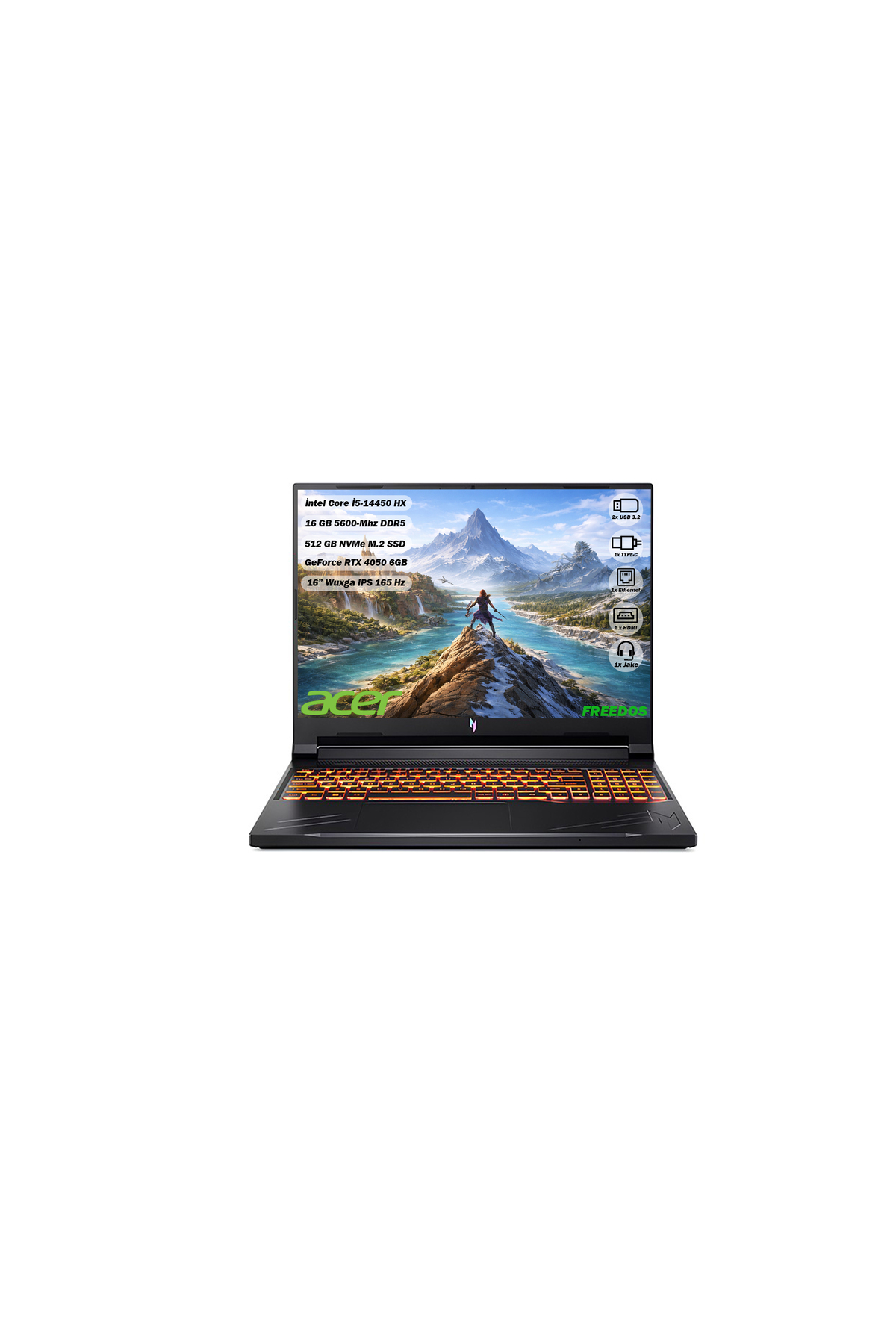 Nitro ANV16-71 i5-14450HX 16 GB 512 SSD RTX 4050-6 GB 16" WUXGA IPS 165 Hz FREED