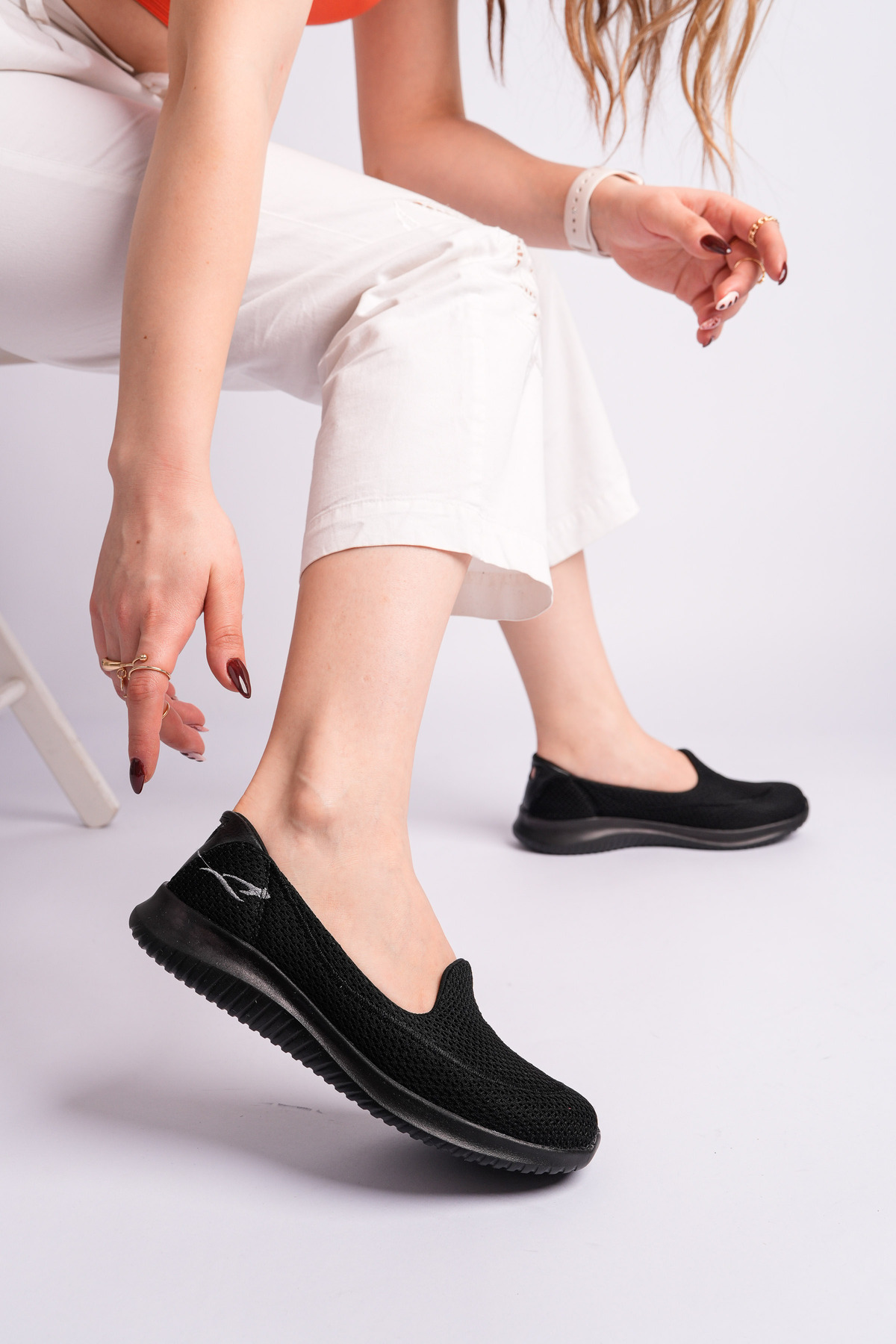 ROSETTE  Kadın Siyah Full Ortopedik Şeker Hastalarına Uygun Günlük Kullanım Yürüyüş Sneakers Ayakkabı