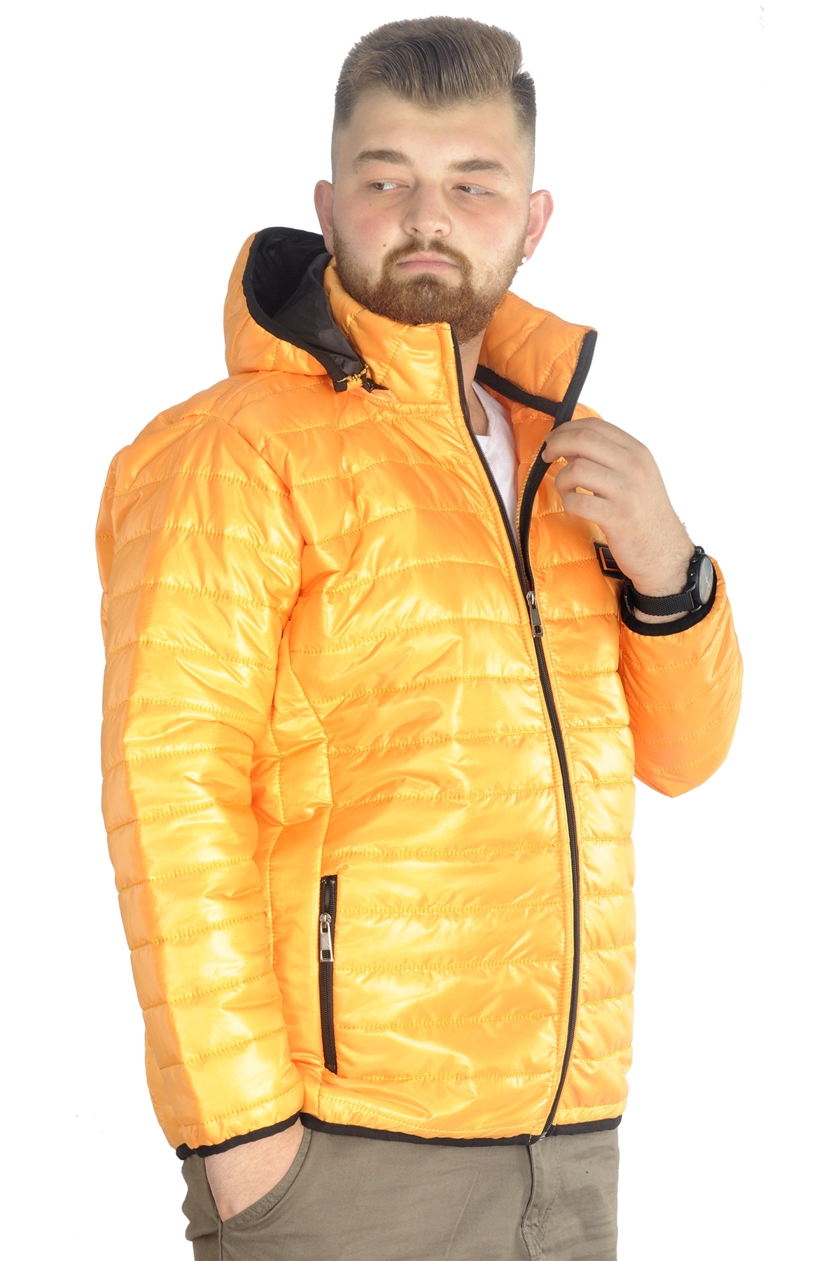 ModeXL Mode XL Büyük Beden Mont Kapitone Kapşonlu 22602 Sarı görsel 2