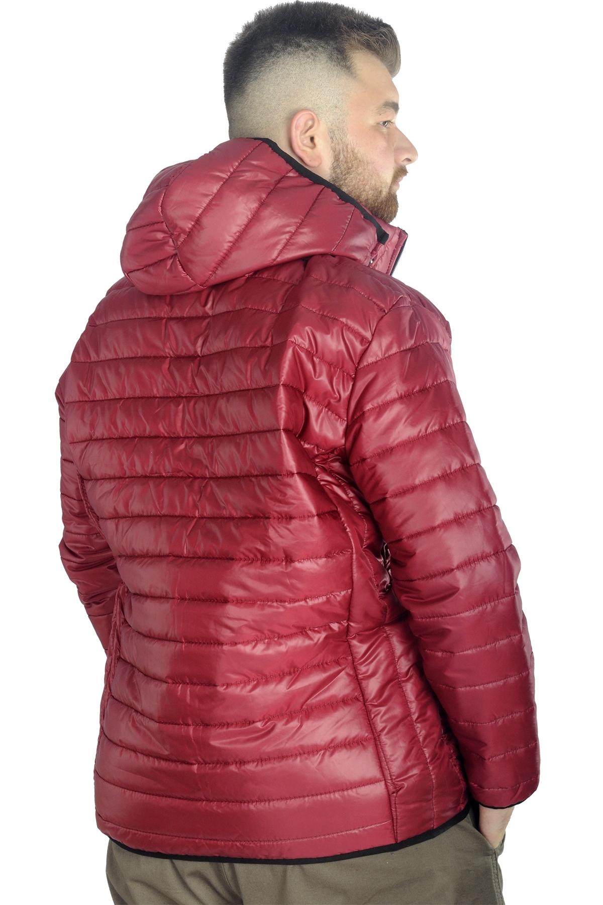 ModeXL Mode XL Büyük Beden Mont Kapitone Kapşonlu 22602 Bordo görsel 3