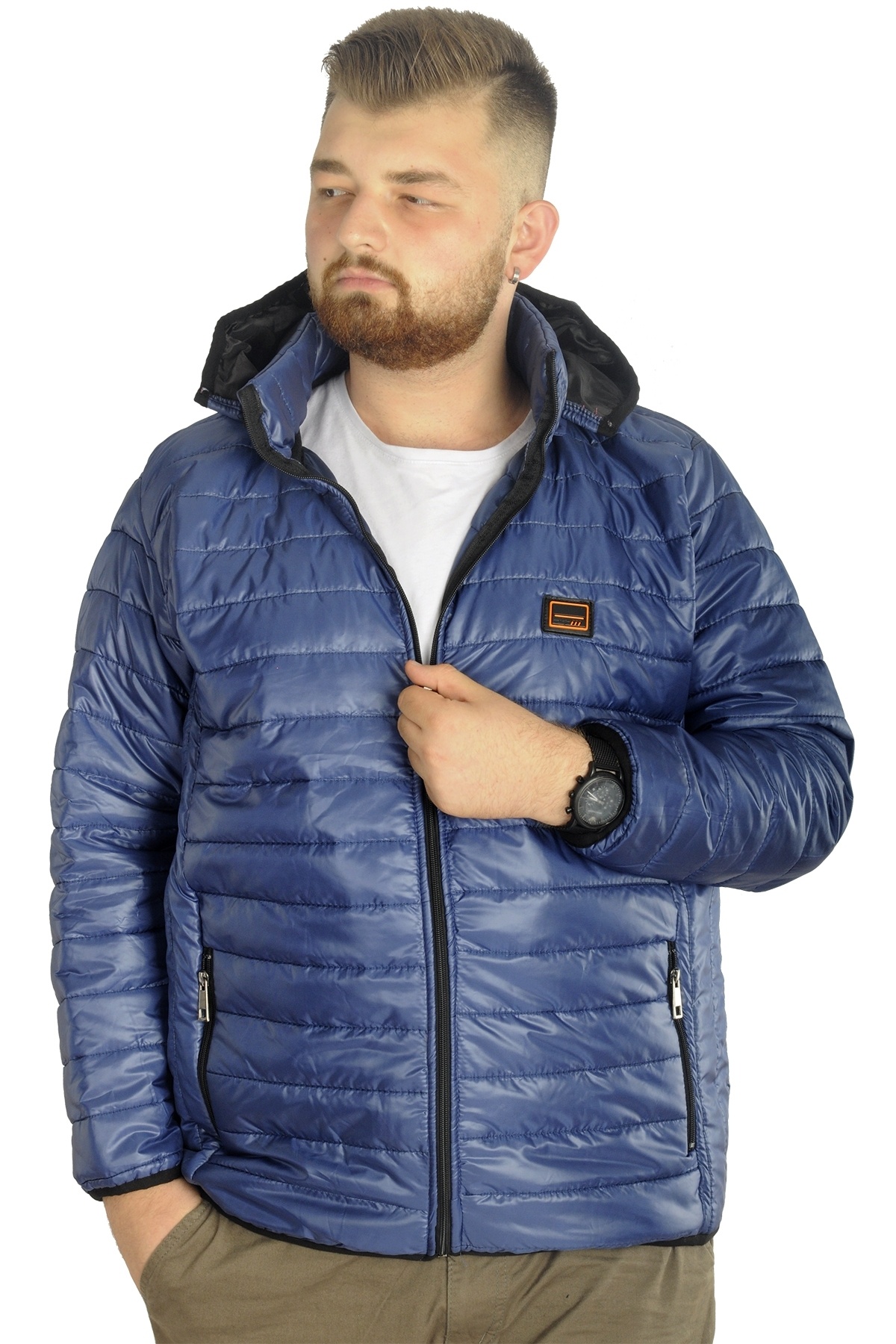 ModeXL Mode XL Büyük Beden Mont Kapitone Kapşonlu 22602 İndigo