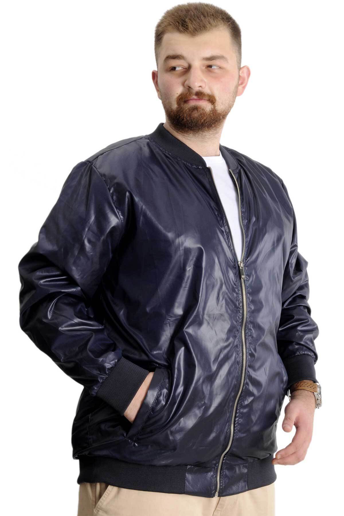 ModeXL Mode XL Büyük Beden Erkek YAZLIK INCE Kolej Mont Fermuarlı Jesica 22612 Lacivert görsel 2