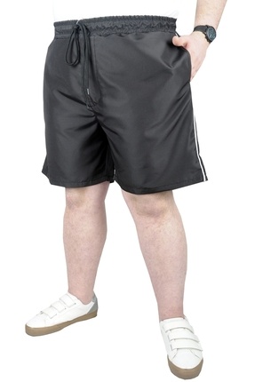 Modexl Mode XL Büyük Beden Deniz Şortu White Line 21451 Siyah