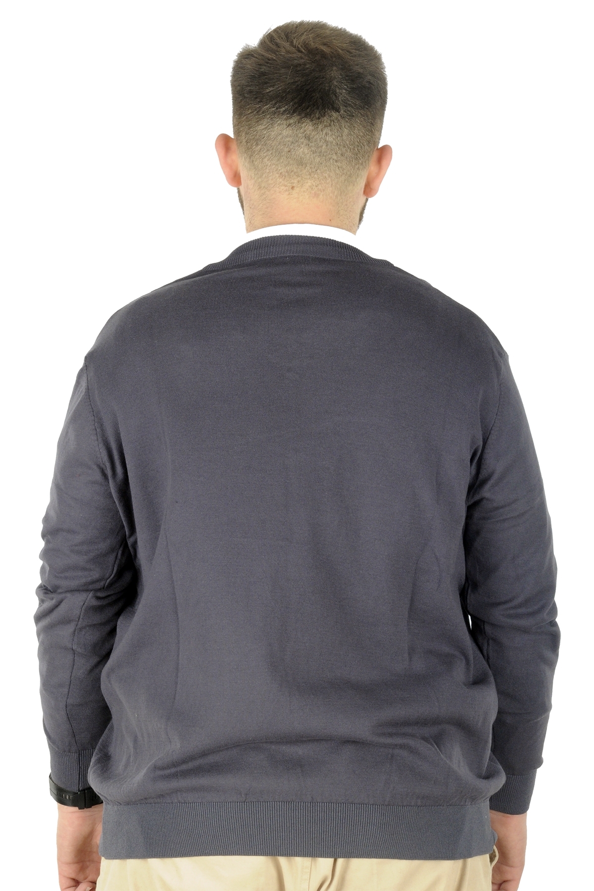 ModeXL Mode XL Büyük Beden Kazak V Yaka 22206 Füme görsel 3