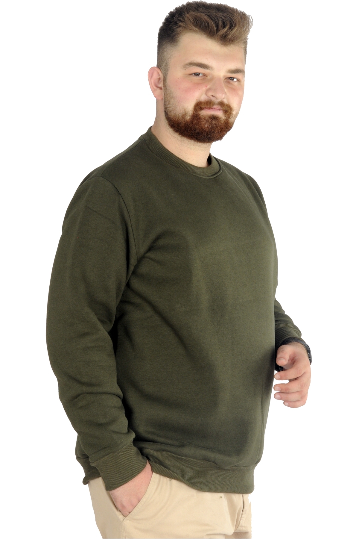 ModeXL Mode XL Büyük Beden Erkek Sweat Bis Yaka 20131 Haki görsel 4