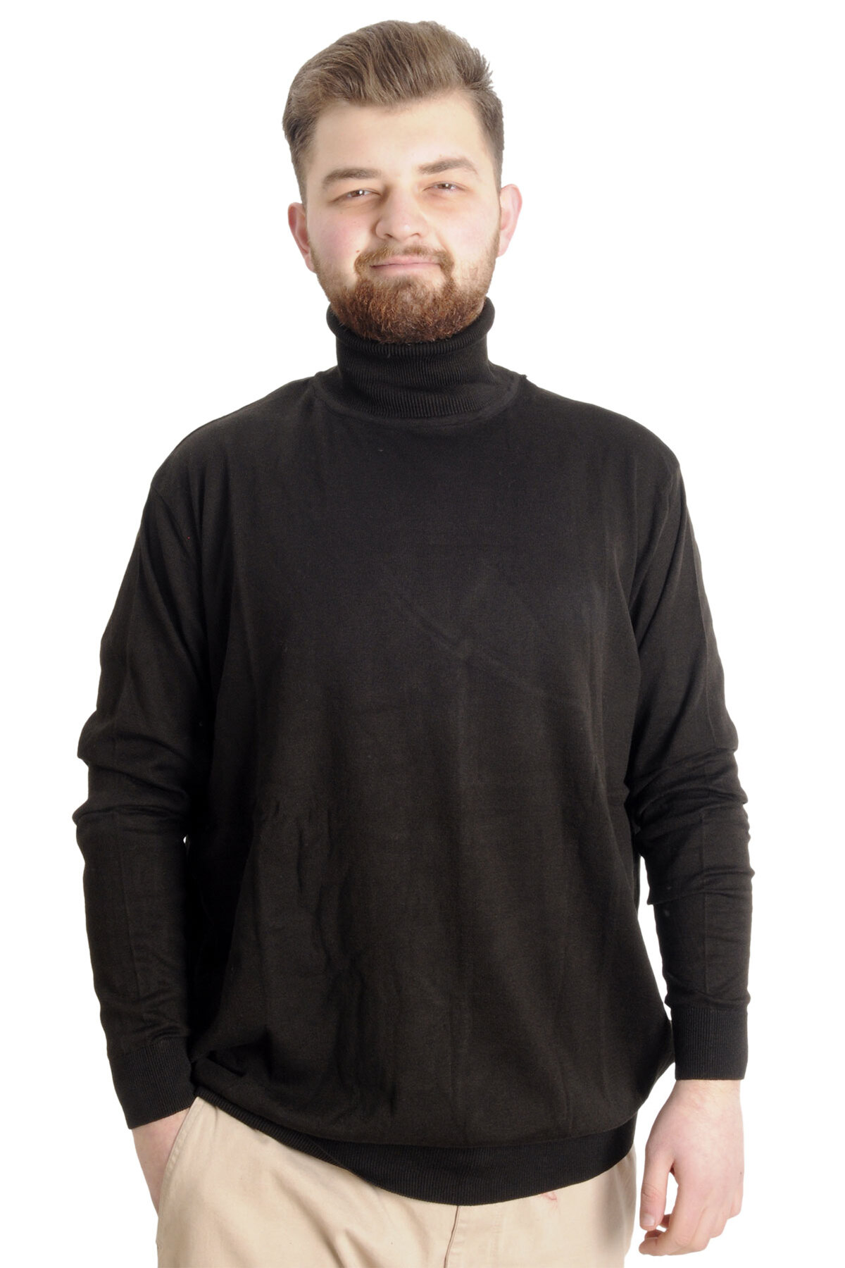 ModeXL Mode XL Büyük Beden Erkek Kazak Balıkçı Yaka 22205 Kahverengi