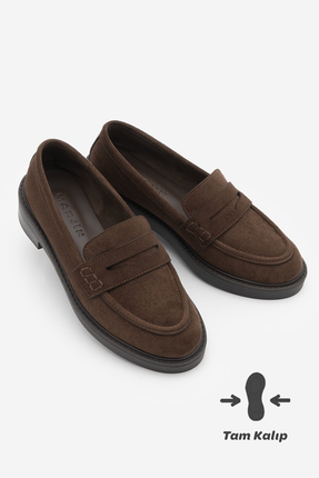 Marjin Kadın Loafer Günlük Klasik Ayakkabı Casual Makosen Fonle Kahve Süet