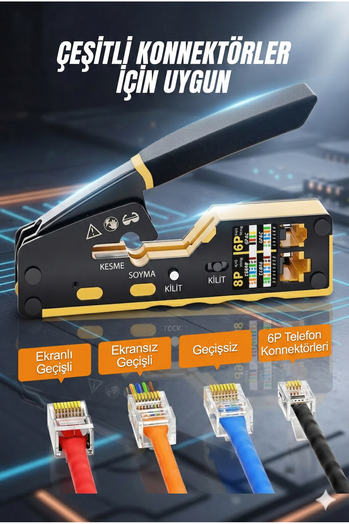 Yeni Nesil Cat5/6/7 Ez Rj45 Pense 8p8c Utp Sıkma Pensesi Rj11 Rj12 Rj45 Ethernet Konektörü Sıkma Kesme Soyma