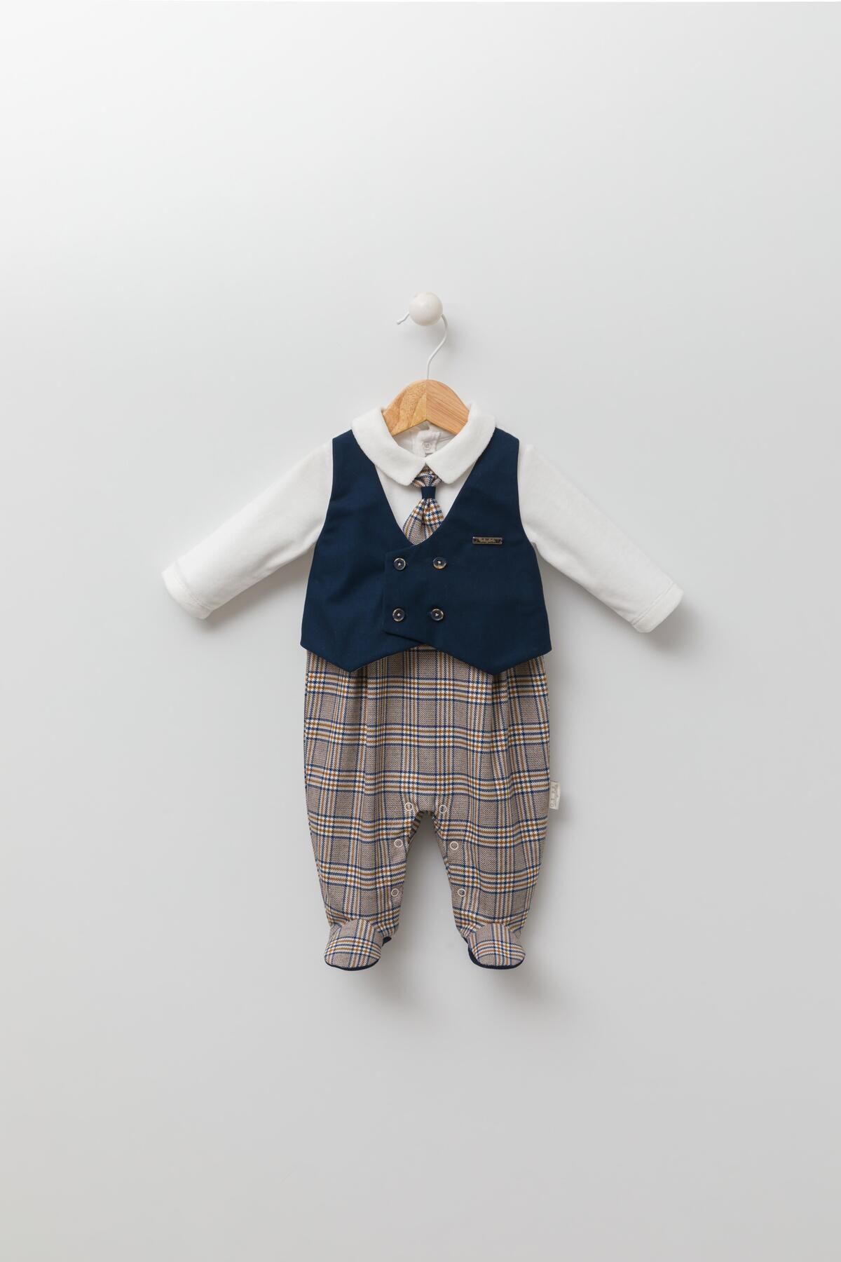Babydola Takım Görünümlü Kravatlı Yelekli Patikli Bayramlık Erkek Bebek Tulum 13425 fotoğrafı 2 (önizleme)