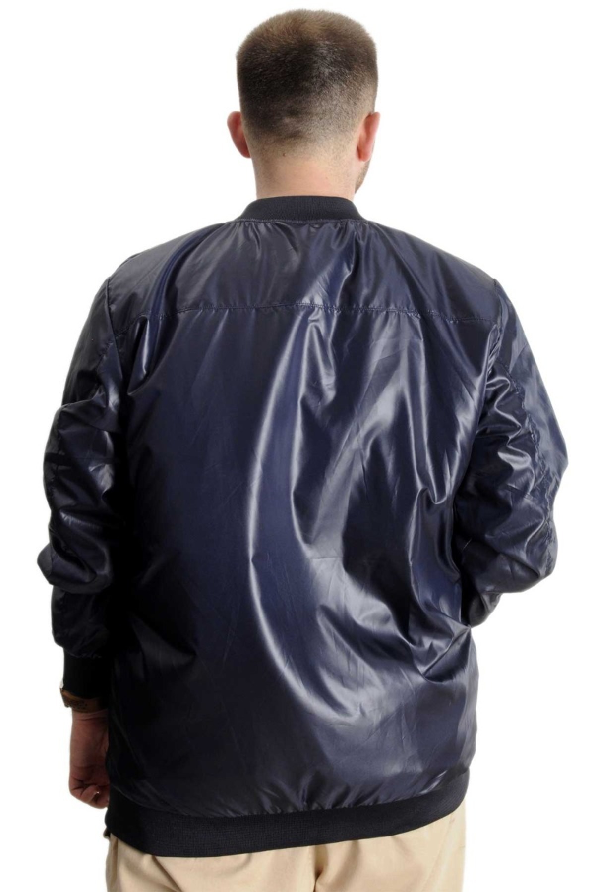 ModeXL Mode XL Büyük Beden Erkek YAZLIK INCE Kolej Mont Fermuarlı Jesica 22612 Lacivert görsel 4