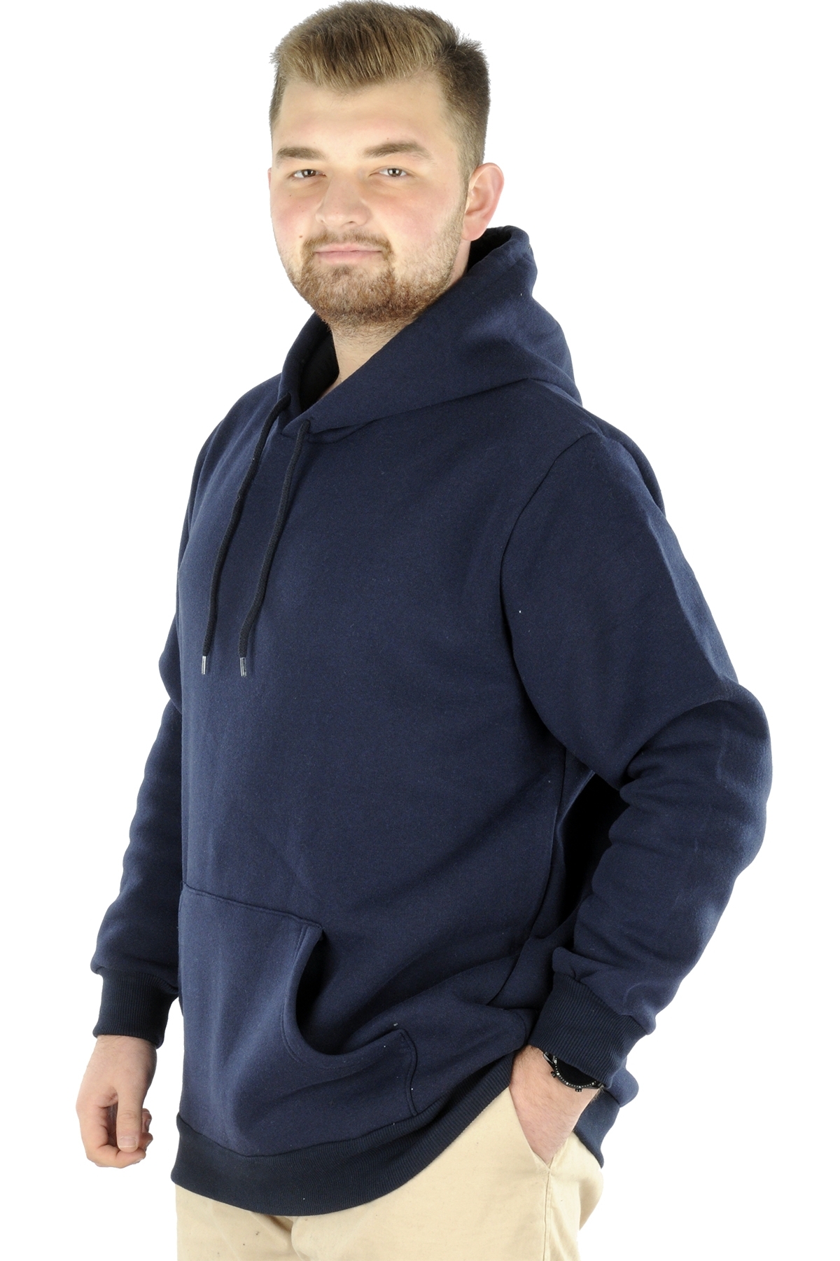 ModeXL Mode XL Büyük Beden Sweat Kapson Kangoroo Pocket Recycle B20532 LACİVERT görsel 7