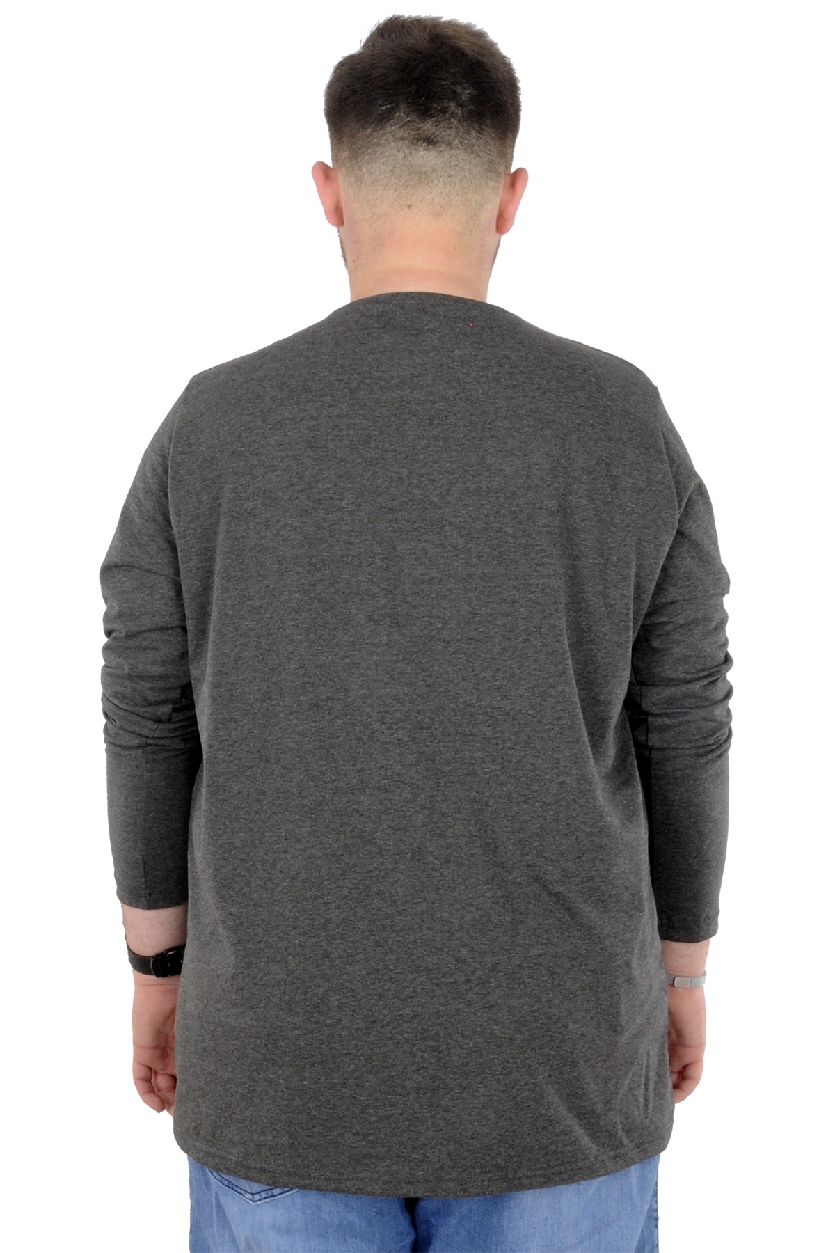 ModeXL Mode XL Büyük Beden Erkek Tshirt Likralı Bisiklet Yaka 20102 Antramelanj görsel 2