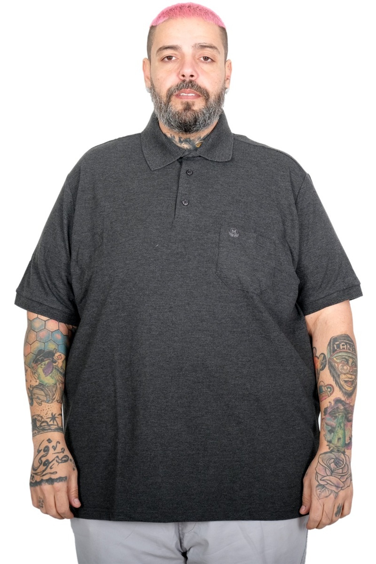 Mode XL Plus Size Men's T-Shirt Polo Collar Classic Quilting with Pocket 20552 Anthracite