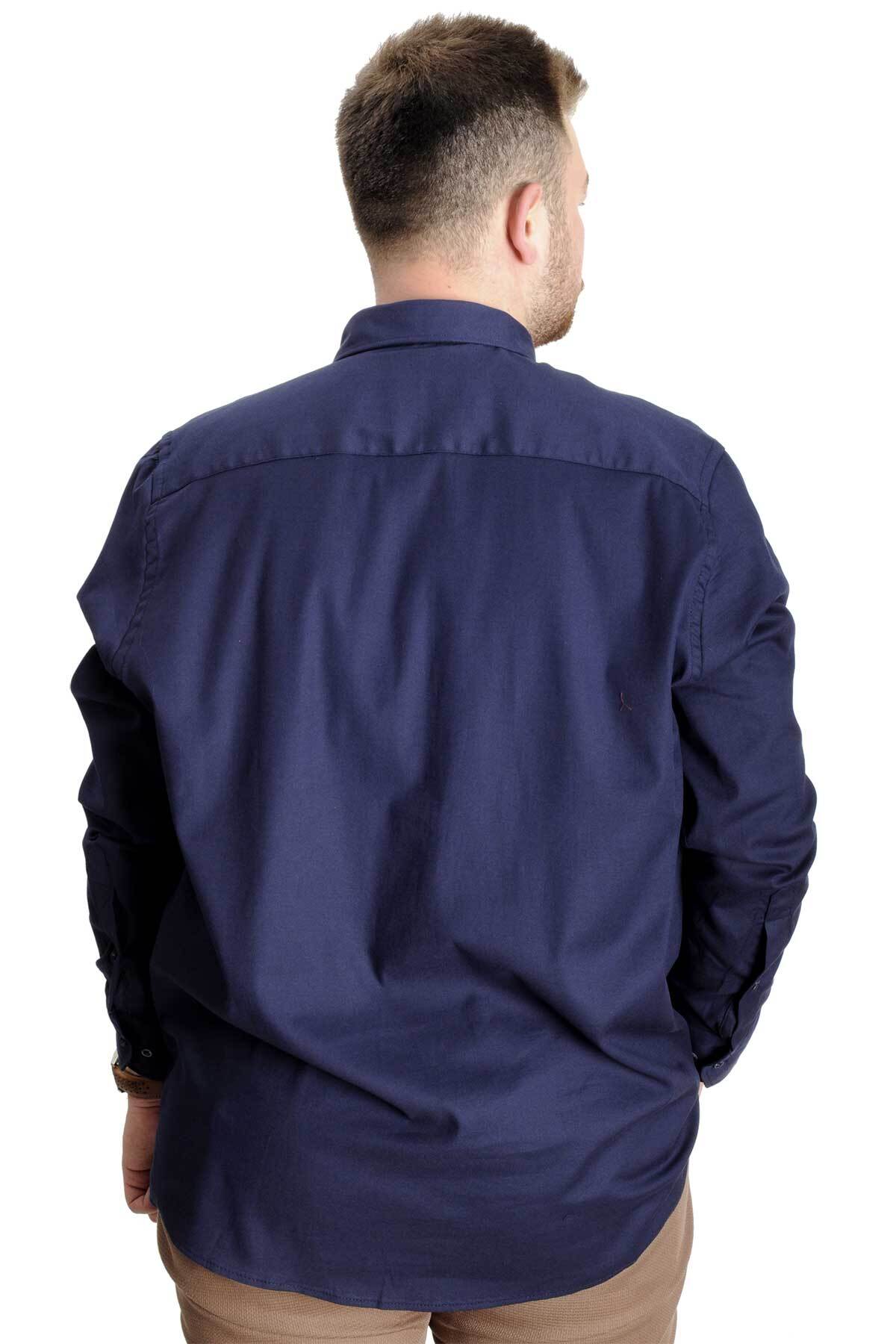 ModeXL Mode XL Büyük Beden Gömlek Gabardin Çift Cep Kapaklı 20360 Lacivert görsel 4