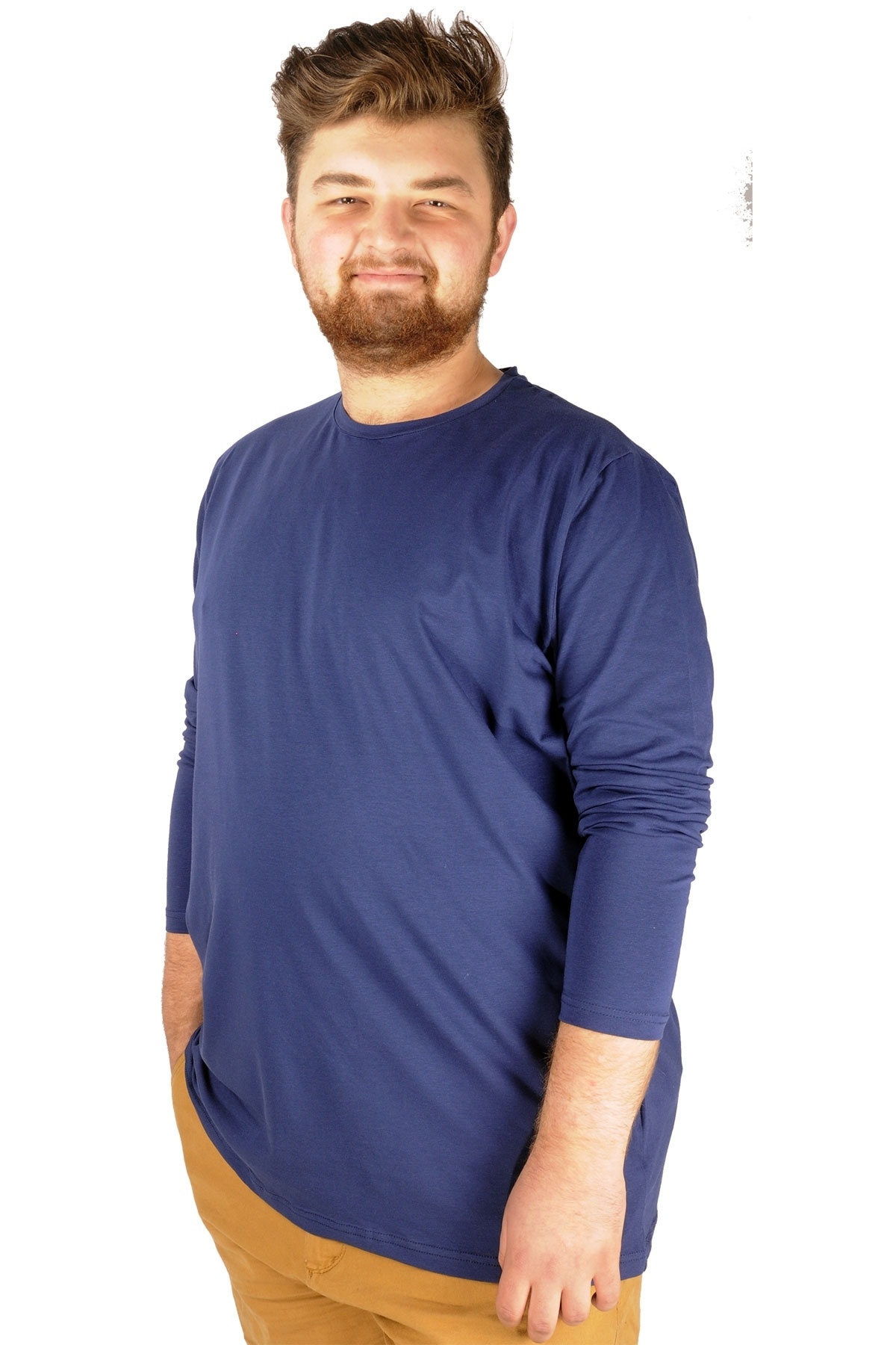ModeXL Mode XL Büyük Beden Erkek Tshirt Likralı Bisiklet Yaka 20102 Indigo görsel 8