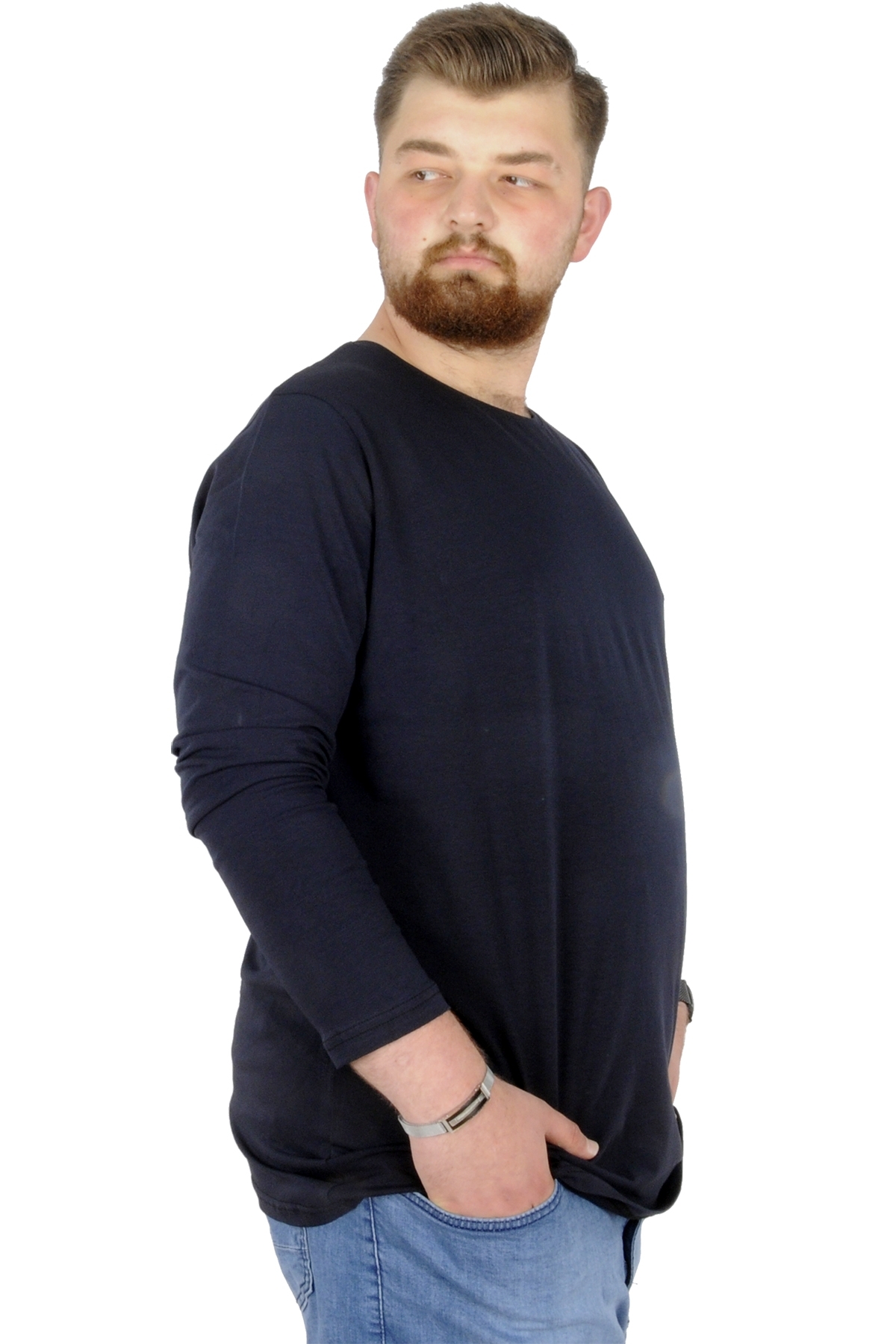 ModeXL Mode XL Büyük Beden Erkek Tshirt Likralı Bisiklet Yaka 20102 Lacivert görsel 4
