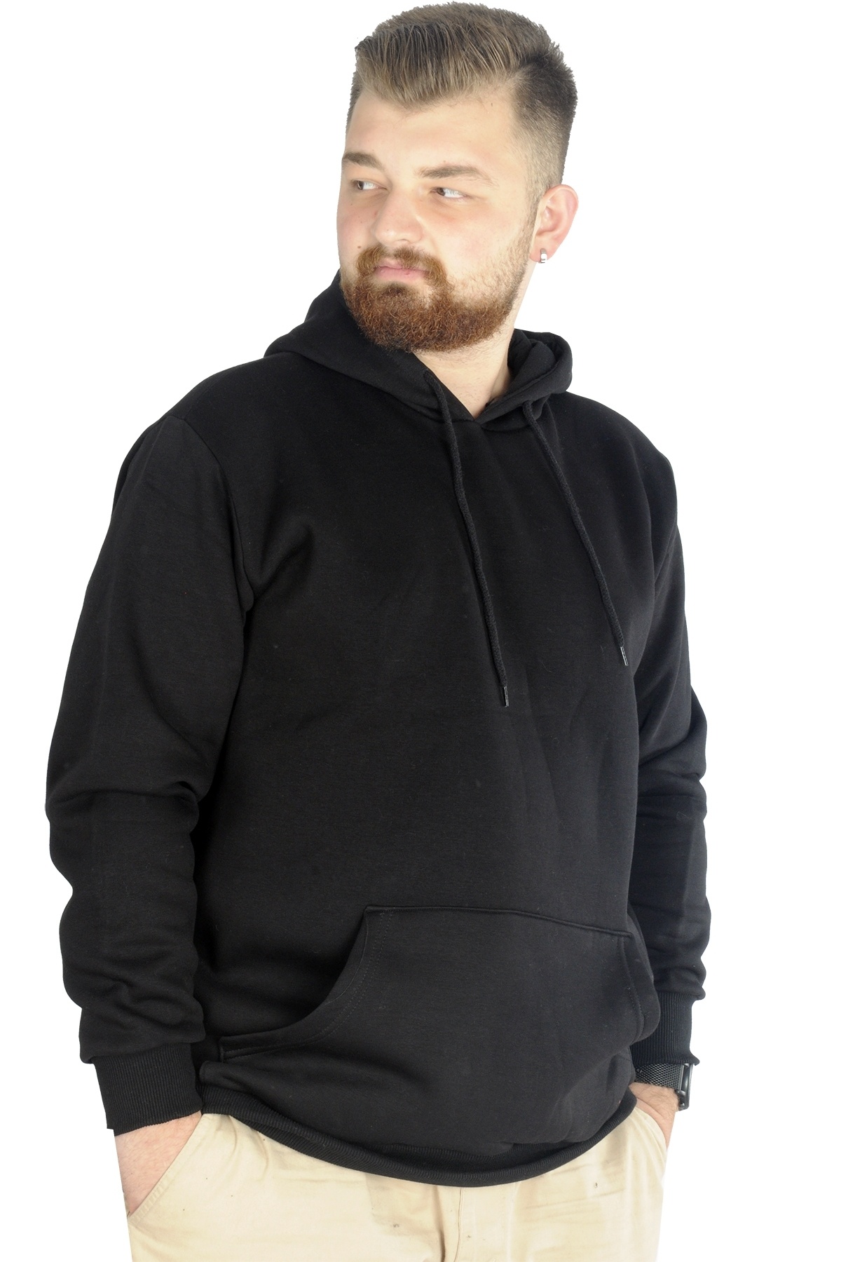 ModeXL Mode XL Erkek Sweatshirt Kapşonlu Kanguru Pocket Basic 20562 Siyah görsel 2