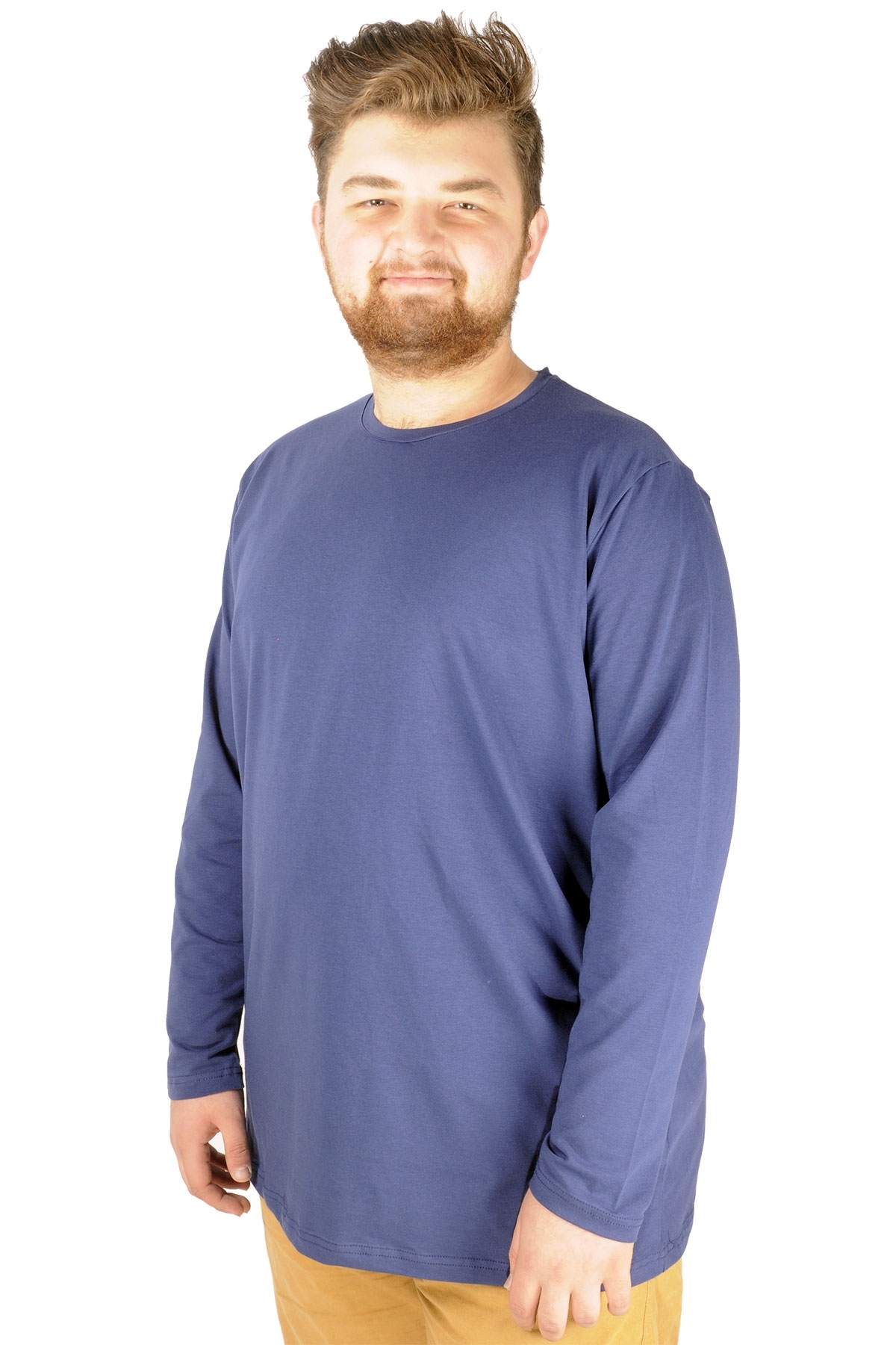 ModeXL Mode XL Büyük Beden Erkek Tshirt Likralı Bisiklet Yaka 20102 Indigo görsel 2