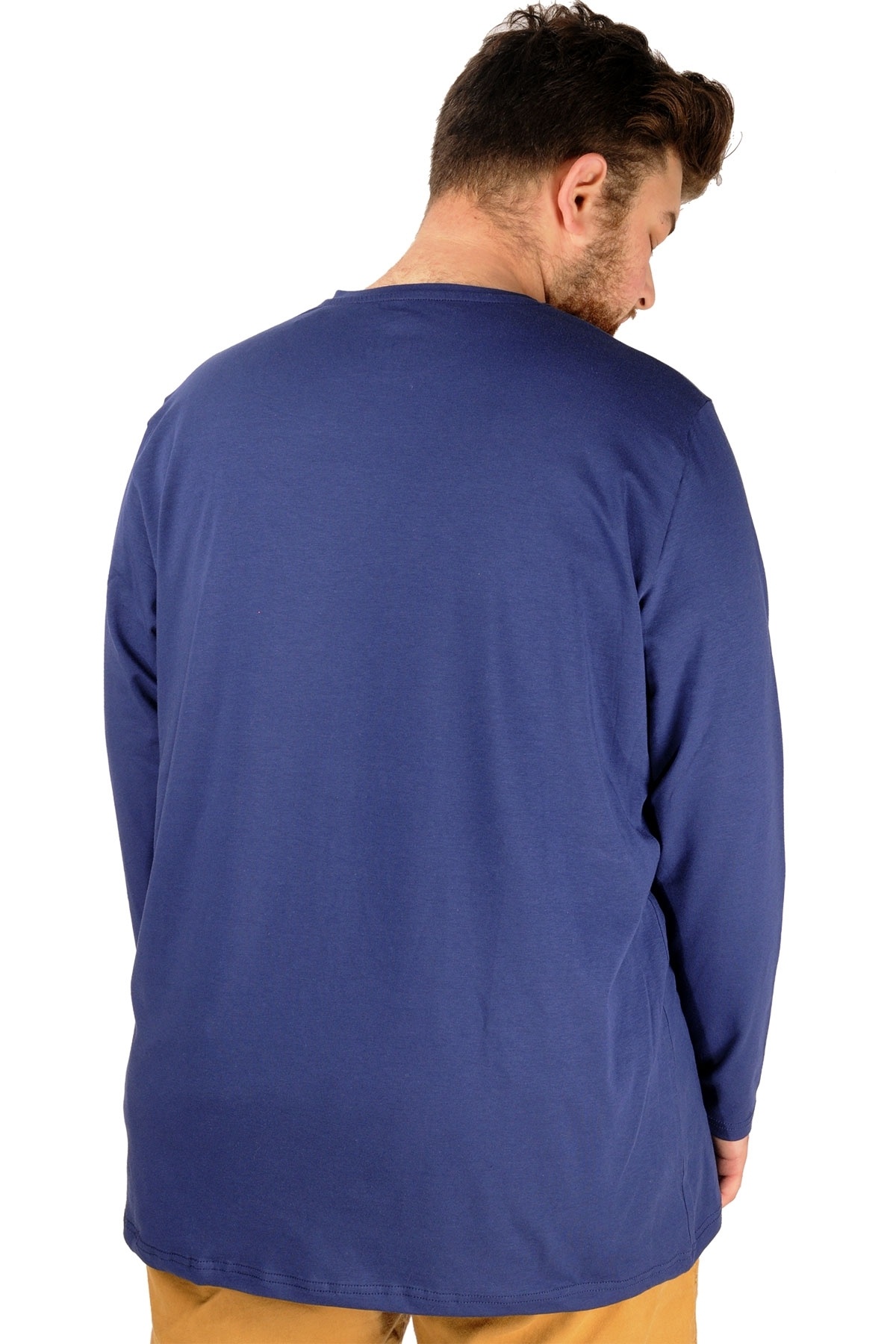 ModeXL Mode XL Büyük Beden Erkek Tshirt Likralı Bisiklet Yaka 20102 Indigo görsel 4