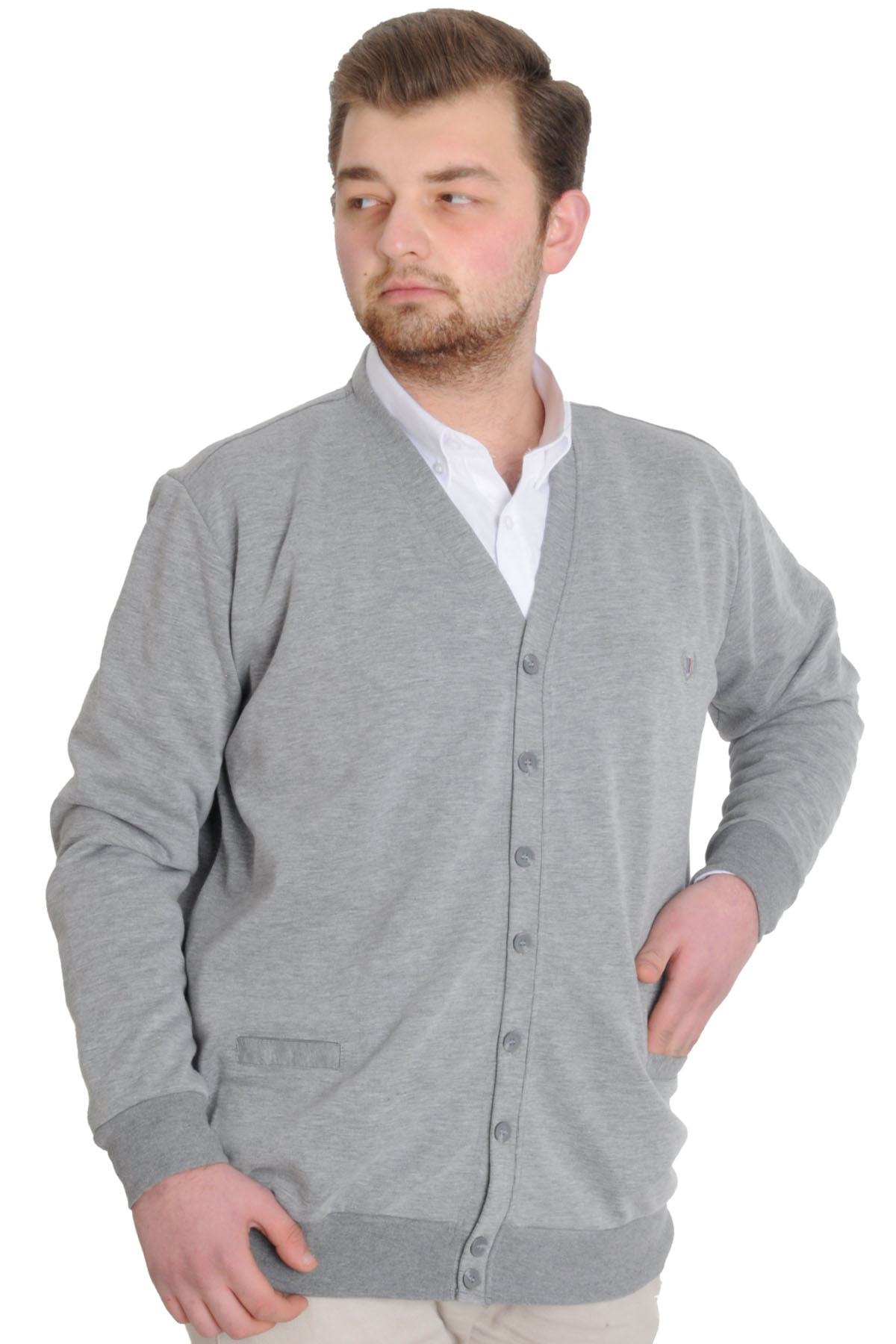 ModeXL Mode XL Büyük Beden Erkek Hırka Düğmeli DOUBLE FACE 20551 Grimelanj görsel 3