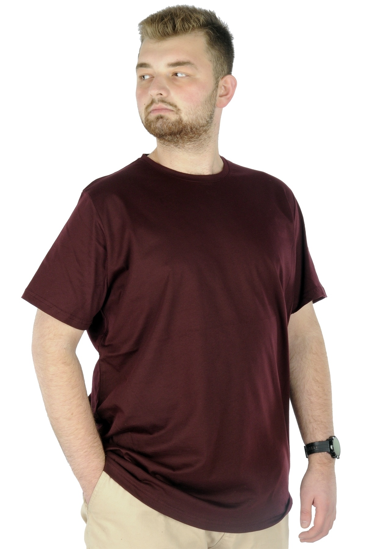 ModeXL Mode XL Büyük Beden Unisex Tshirt Bisiklet Yaka Basic 20031 Bordo