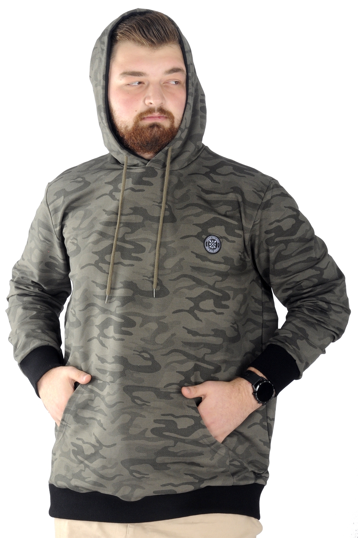 ModeXL Mode XL Erkek Sweat Kapşon Kanguru Kamuflaj 22547 Haki görsel 4