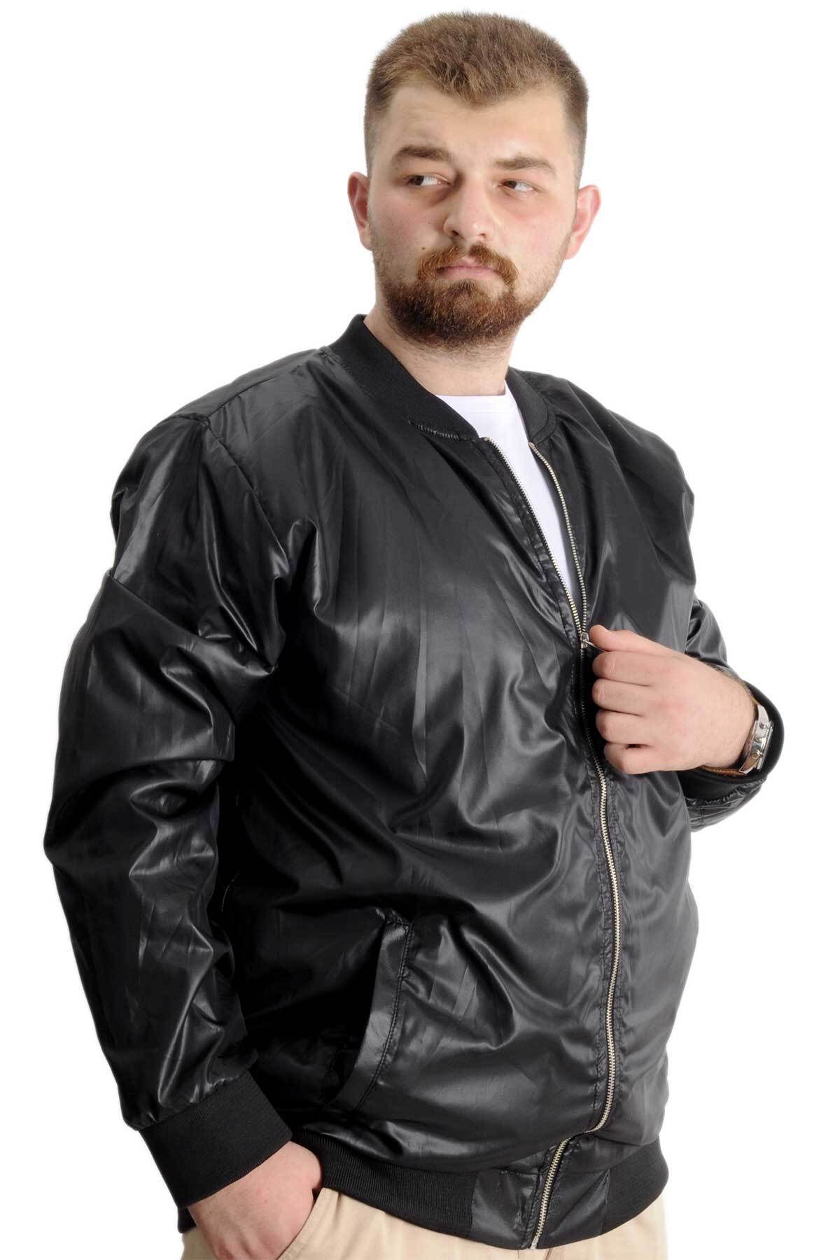ModeXL Mode XL Büyük Beden Erkek YAZLIK INCE Kolej Mont Fermuarlı Jesica 22612 Siyah görsel 3