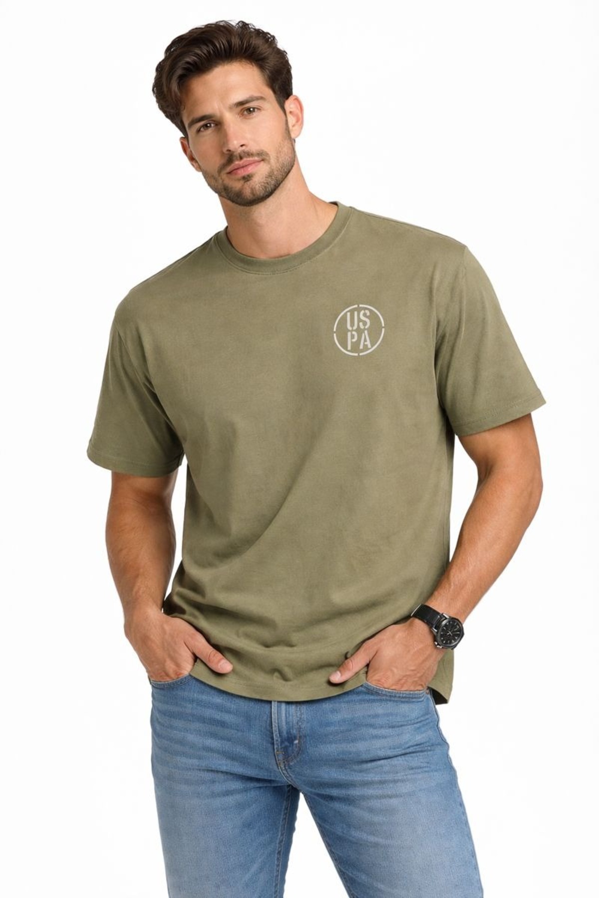 یو اس پولو تی شرت یقه دوچرخه سایز بزرگ مردانه