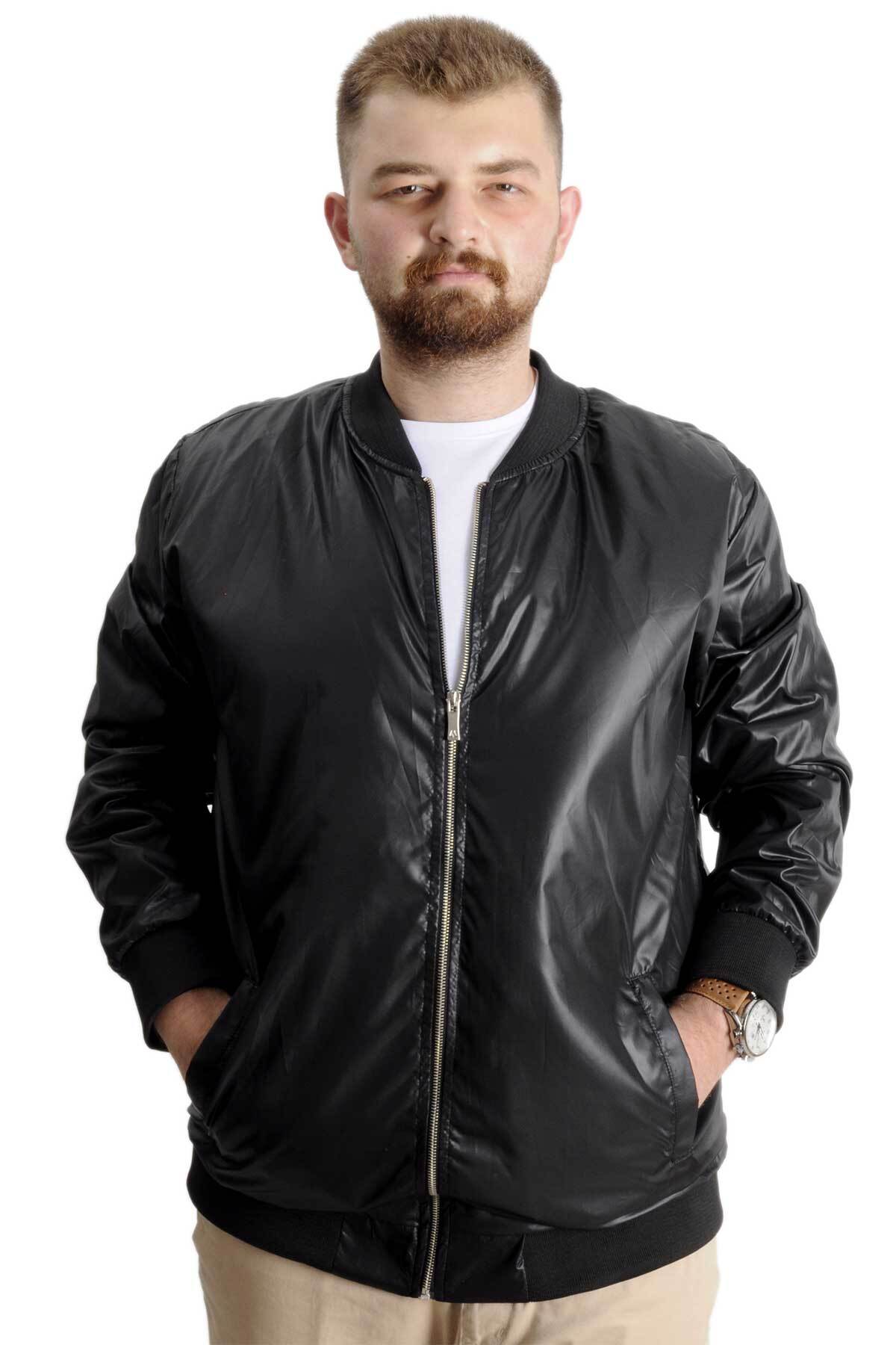 ModeXL Mode XL Büyük Beden Erkek YAZLIK INCE Kolej Mont Fermuarlı Jesica 22612 Siyah