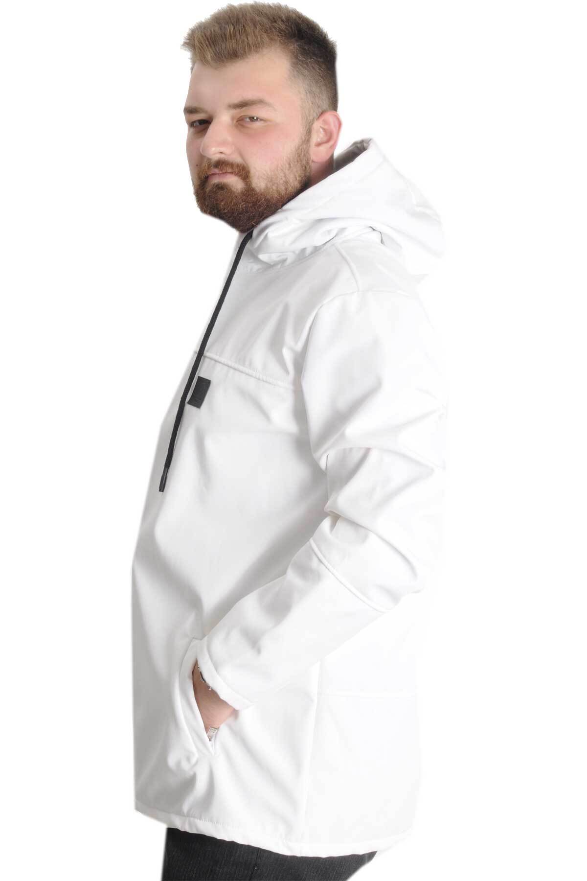 ModeXL Mode XL Büyük Beden Erkek Kapüşonlu Mont Waterproof Softshell 21235 Beyaz görsel 2