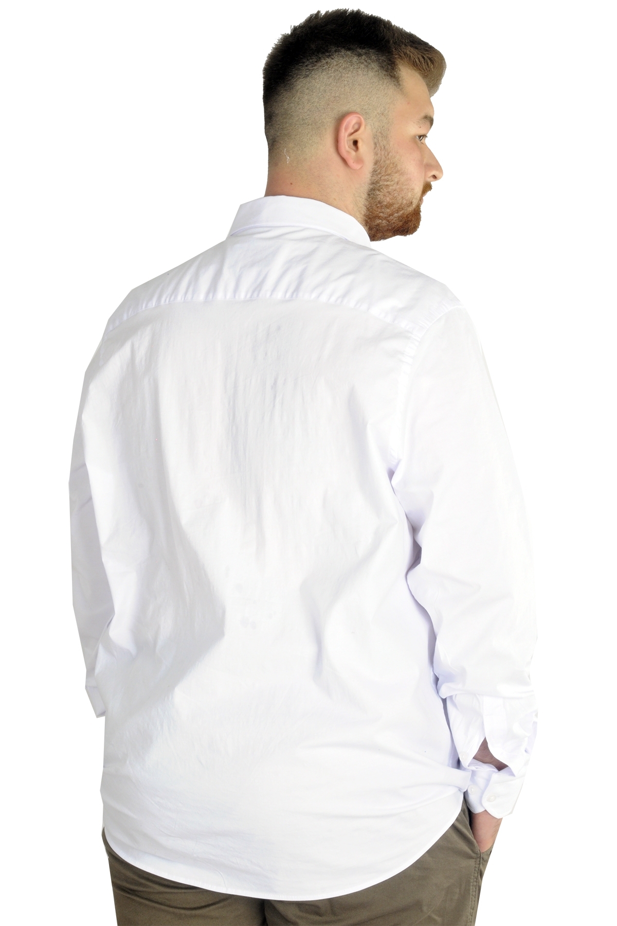 ModeXL Mode XL Büyük Beden Erkek Klasik Cepli Gömlek Likralı 20350 Beyaz görsel 3