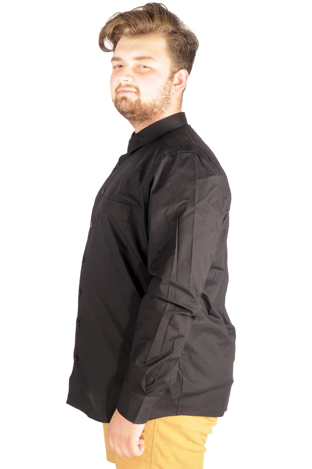 ModeXL Mode XL Büyük Beden Erkek Klasik Cepli Gömlek Likralı 20350 Siyah görsel 6