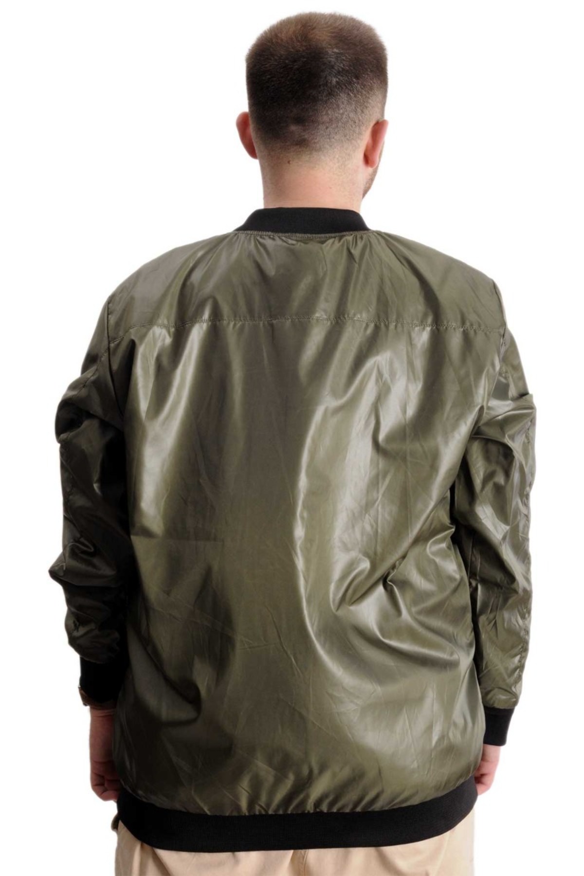 ModeXL Mode XL Büyük Beden Erkek YAZLIK INCE Kolej Mont Fermuarlı Jesica 22612 Haki görsel 4