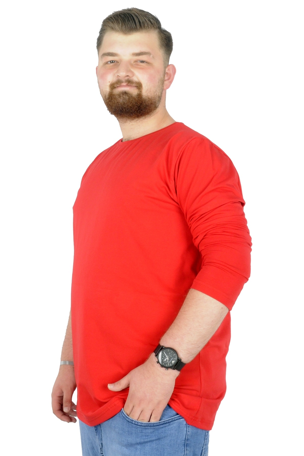 ModeXL Mode XL Büyük Beden Erkek Tshirt Likralı Bisiklet Yaka 20102 Kırmızı