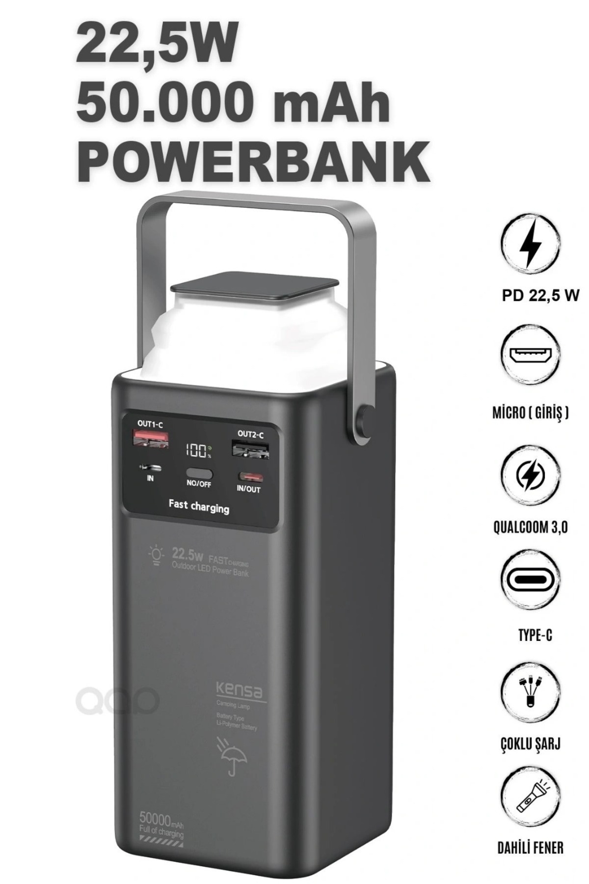 50000 mAh Wired Super Fast Charging Power Bank Turbo Fast Pd Stylish Design Camping Powerbank 22.5 Watt