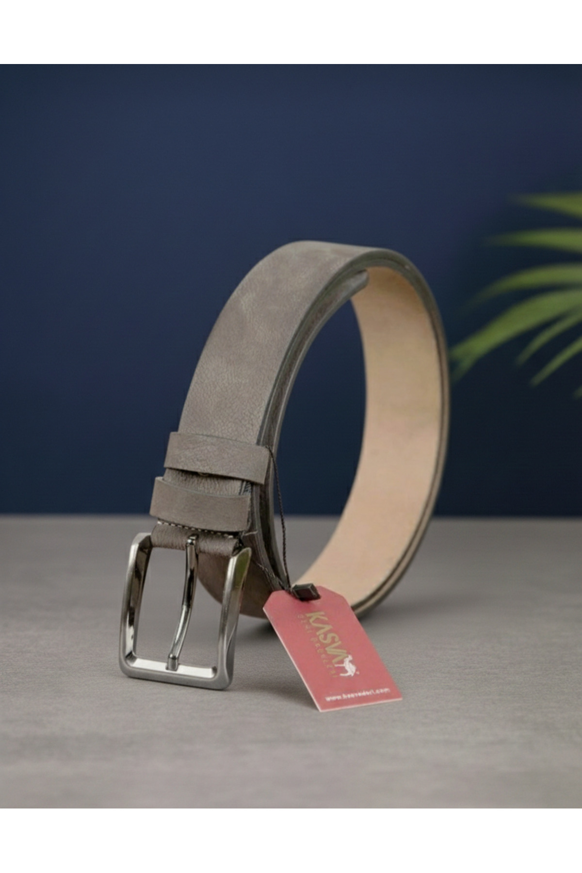 KASVA DERİ  4 cm Gri Nubuk Orijinal Deri Kemer %100 Hakiki Deri Kemer