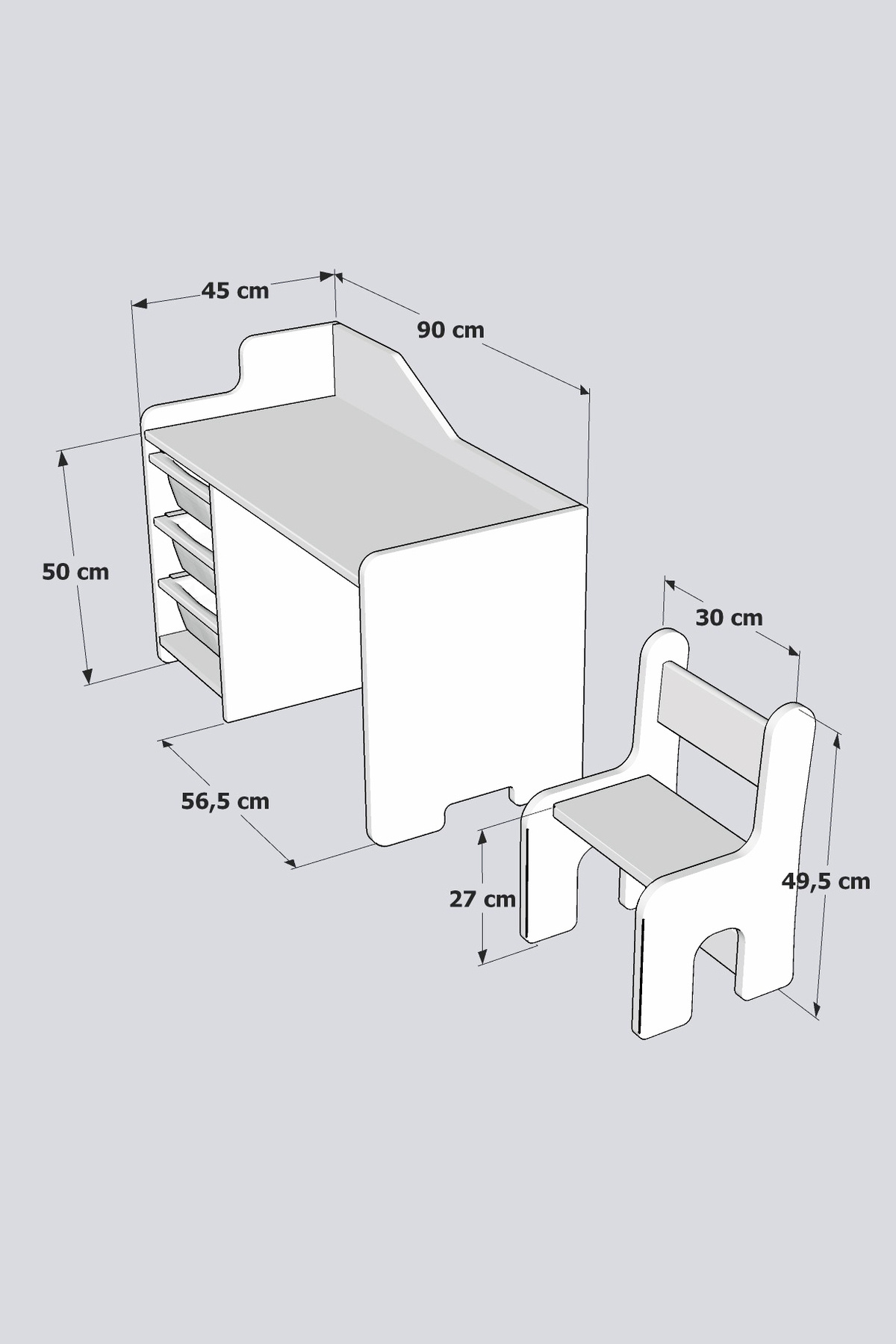 MİRACLE 3D Çocuk Çalışma Masası 90x45 Cm 3 Sepetli Çocuk Çalışma Masası Sırt Dayamalı Sandalye fotoğrafı 4 (önizleme)