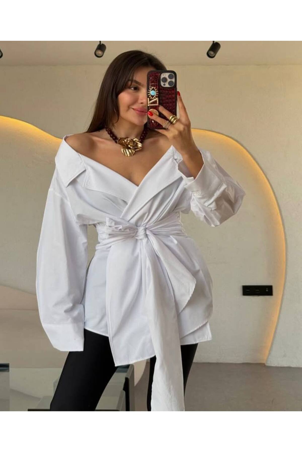 LİBREPRİVE  Bağlamalı Şık Tasarım Salaş Gömlek - Görsel 3