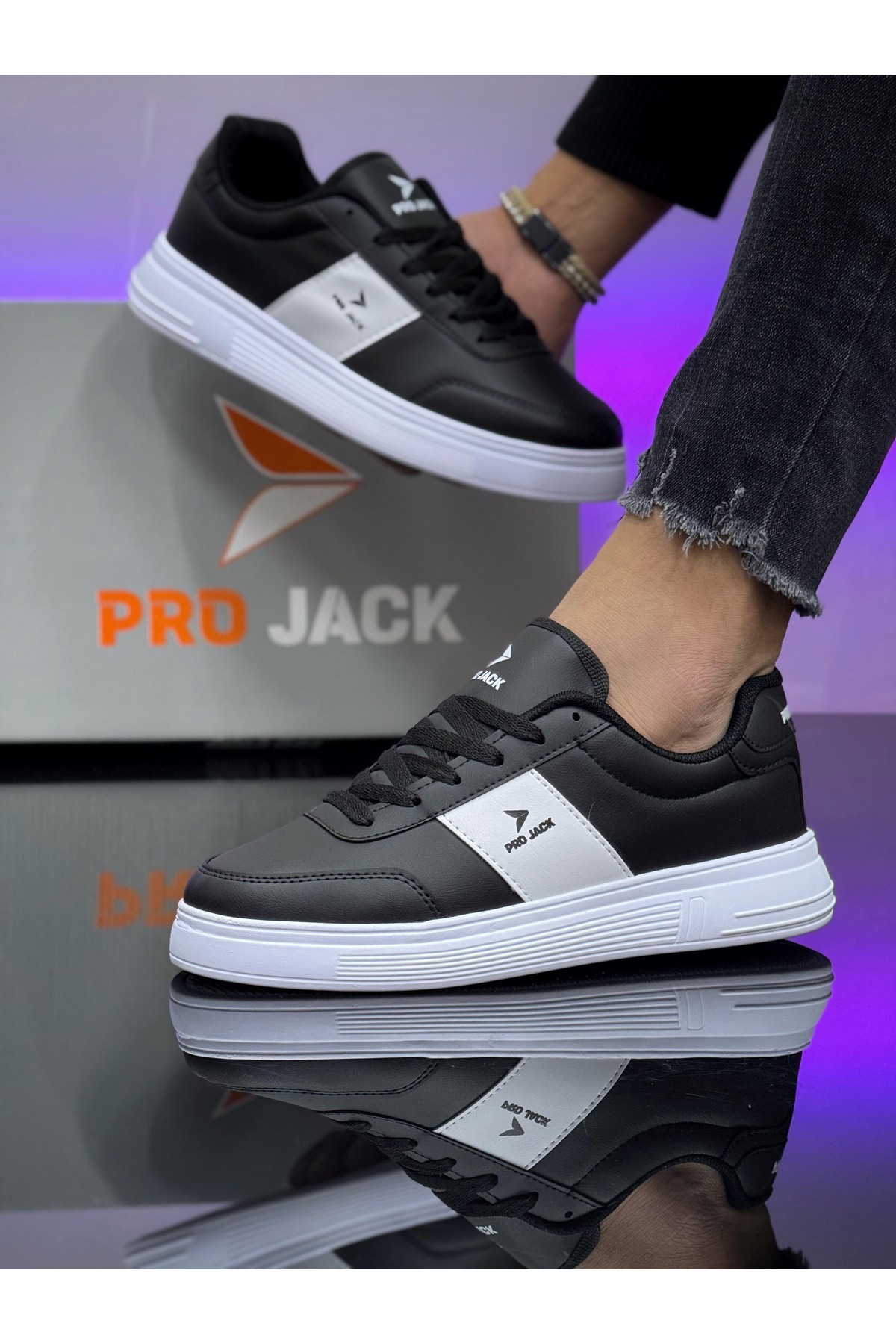 PRO JACK Siyah Beyaz Günlük Ortopedik Sneaker Erkek Spor Ayakkabı - PJ732 görsel 2