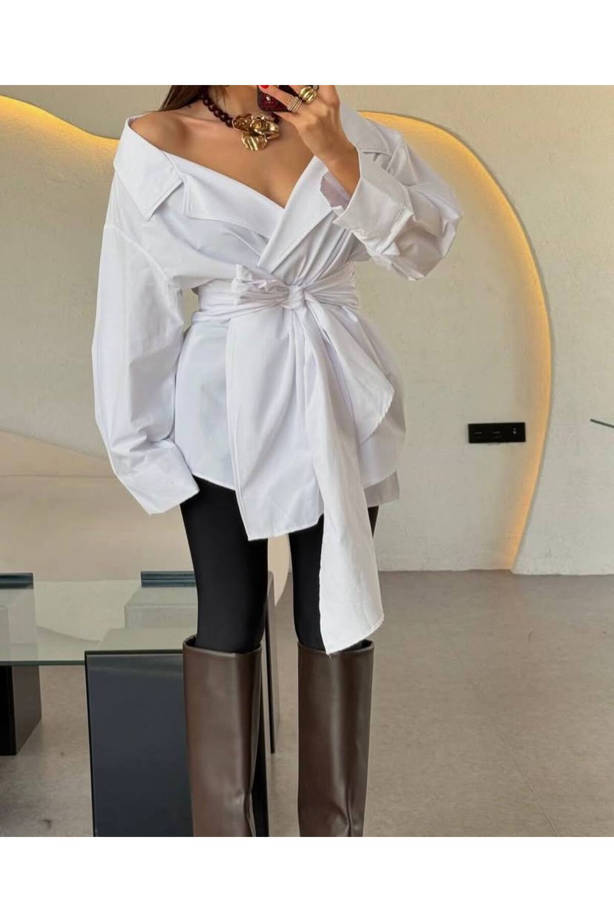 LİBREPRİVE  Bağlamalı Şık Tasarım Salaş Gömlek - Görsel 5
