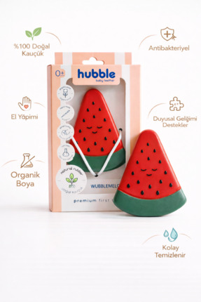 Hubble Bebek Diş Kaşıyıcı Ve Oyuncak - Karpuz Şekilli Dişlik (%100 DOĞAL KAUÇ...