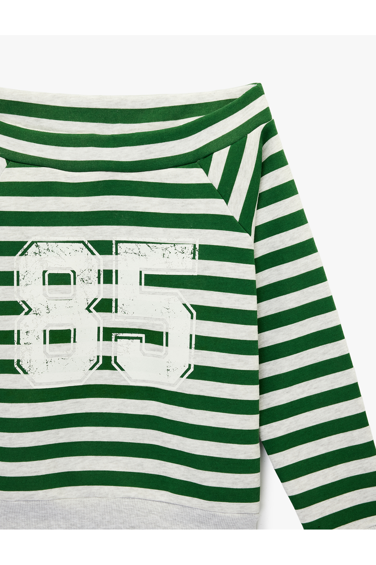 Koton Rahat Kalıp Uzun Kollu Çizgili Kayık Yaka Baskılı Sweatshirt görsel 5