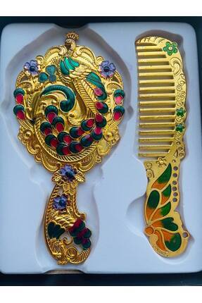 GALATA GIFT Ayna Tarak Seti, Tavuskuşu, Metal, Çeyizlik, Hediyelik Set, Minel...