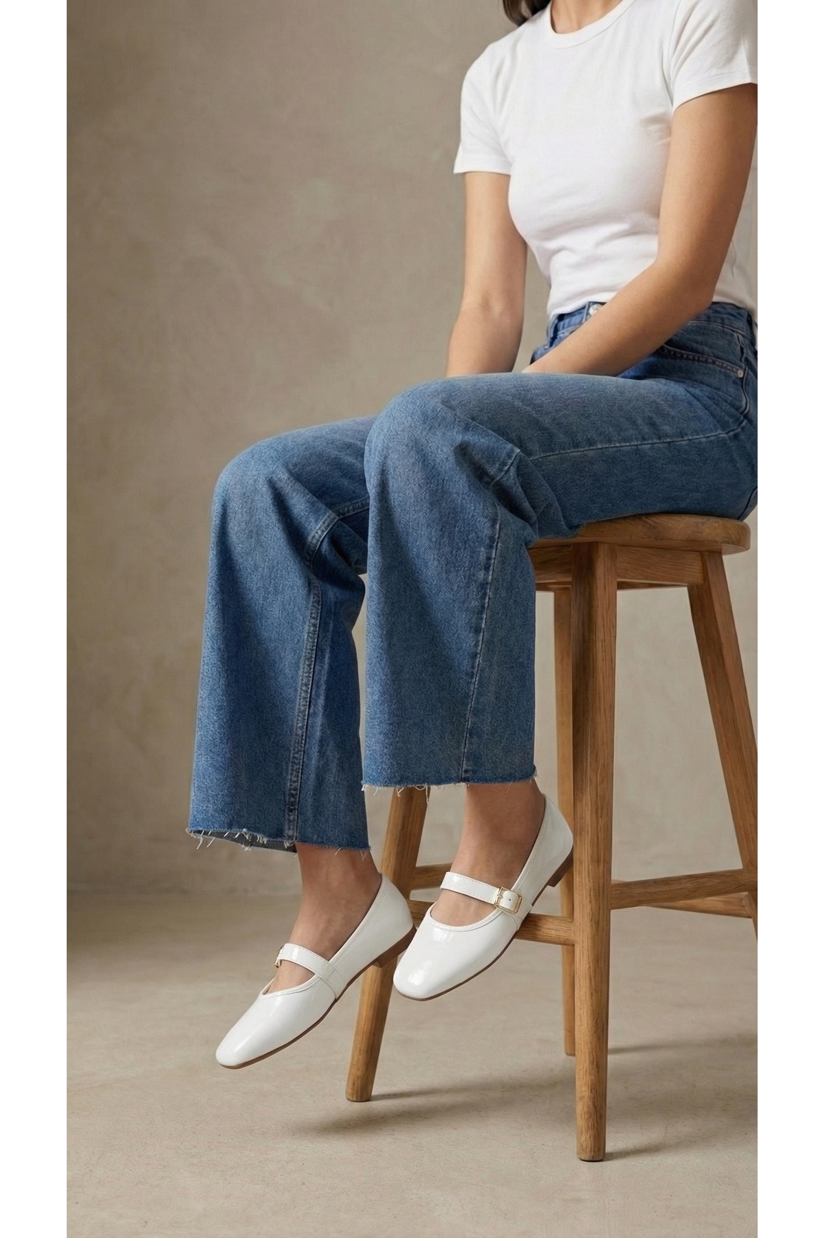 Beyond   Kadın Beyaz Tokalı Rugan 1cm Mary Jane Babet BYNDSHR04 - Görsel 2