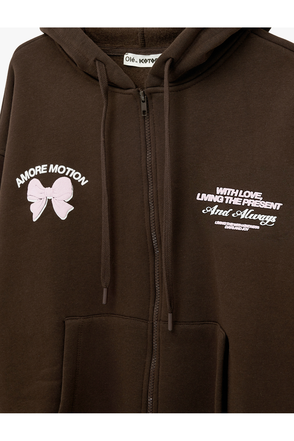 Koton  Arkası Baskılı Kapüşonlu Fermuarlı Cepli Oversize Sweatshirt - Görsel 5