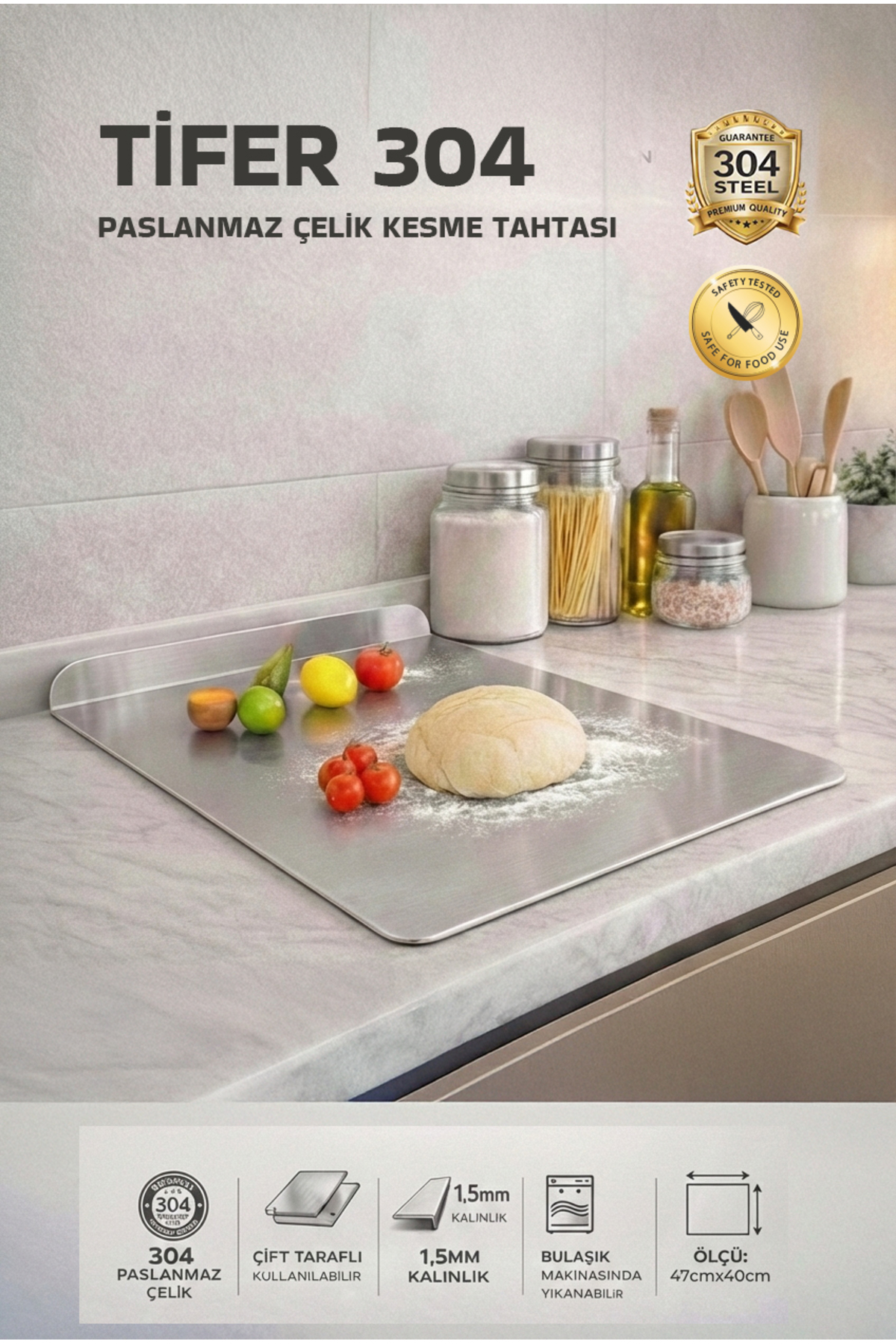 TİFER 304 Stainless Steel Antibacterial Cutting and Dough Opening Stand