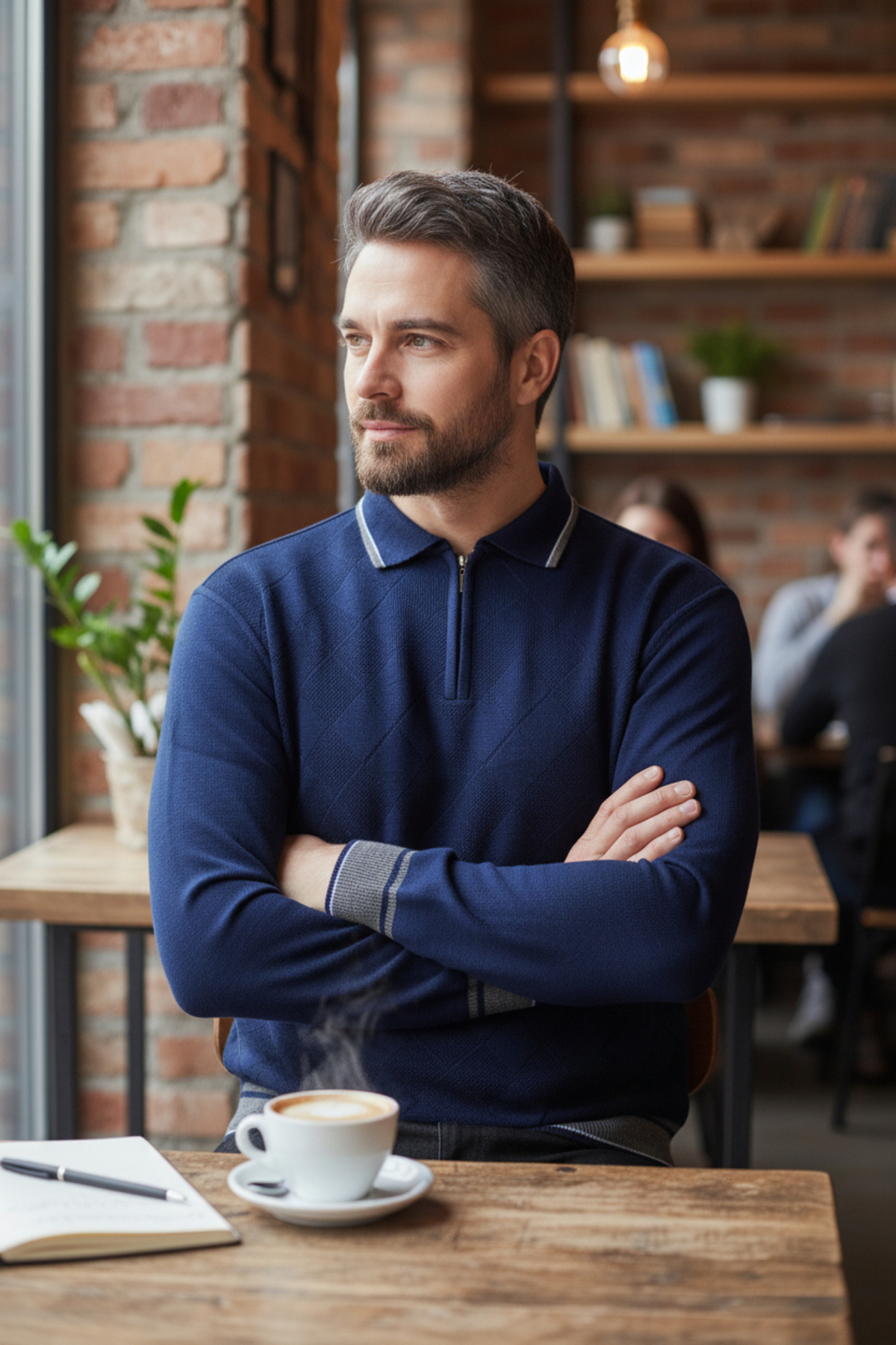 Kamalı  Erkek Lacivert Tüylenme Yapmayan Anti-pilling Standart Fit Normal Kesim Polo Yaka Triko Kazak - Görsel 5